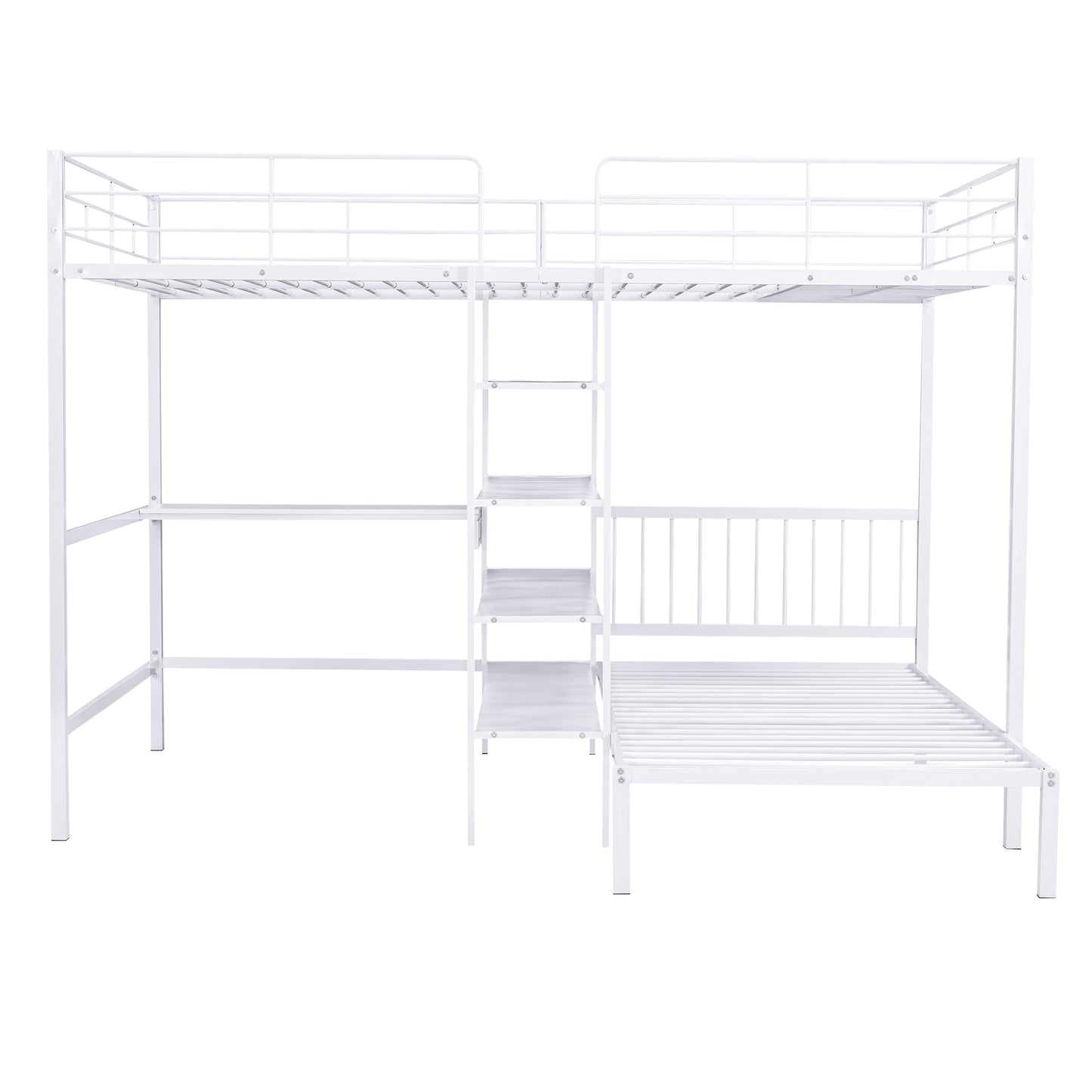Harmony Haven Twin Loft Bed with Integrated Desk, Storage, and Staircase, Snow White