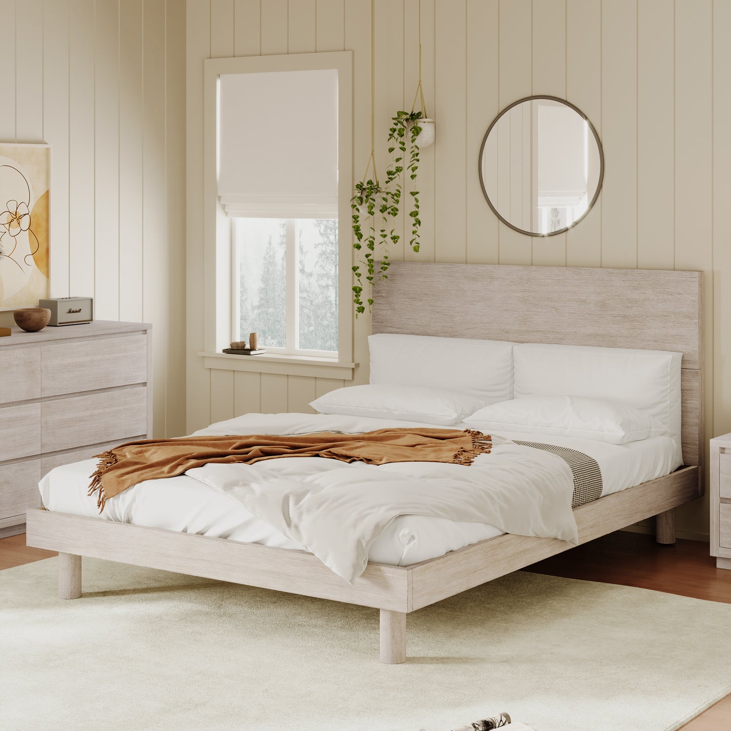 Stone Gray Queen Size Platform Bed Frame