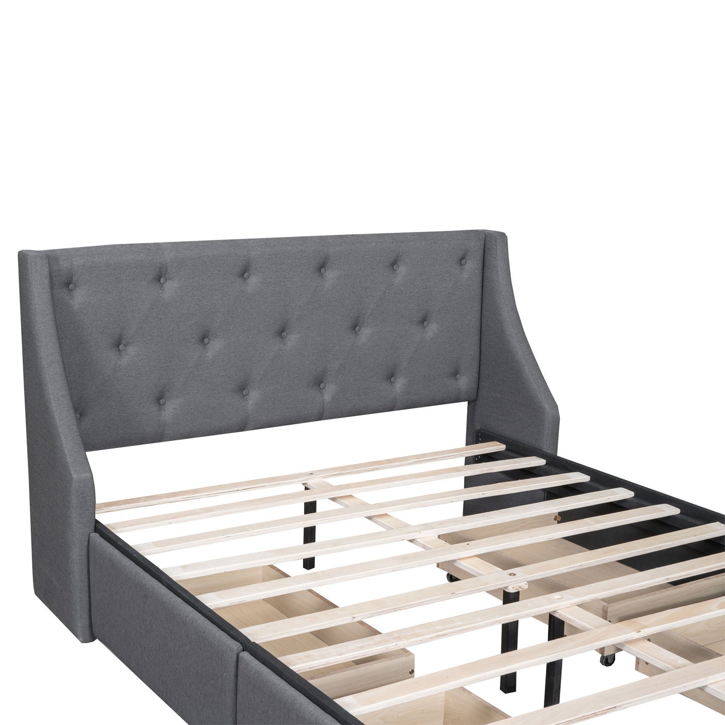 Jamu Queen Size Platform Bed with Wingback Headboard - Gray