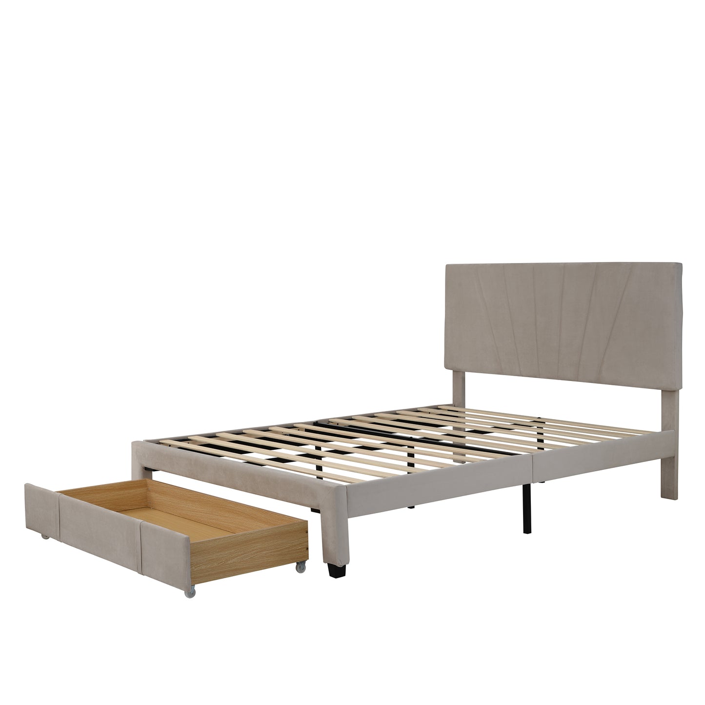 Xavier Twin Size Storage Bed Metal Platform Bed with Drawer - Beige