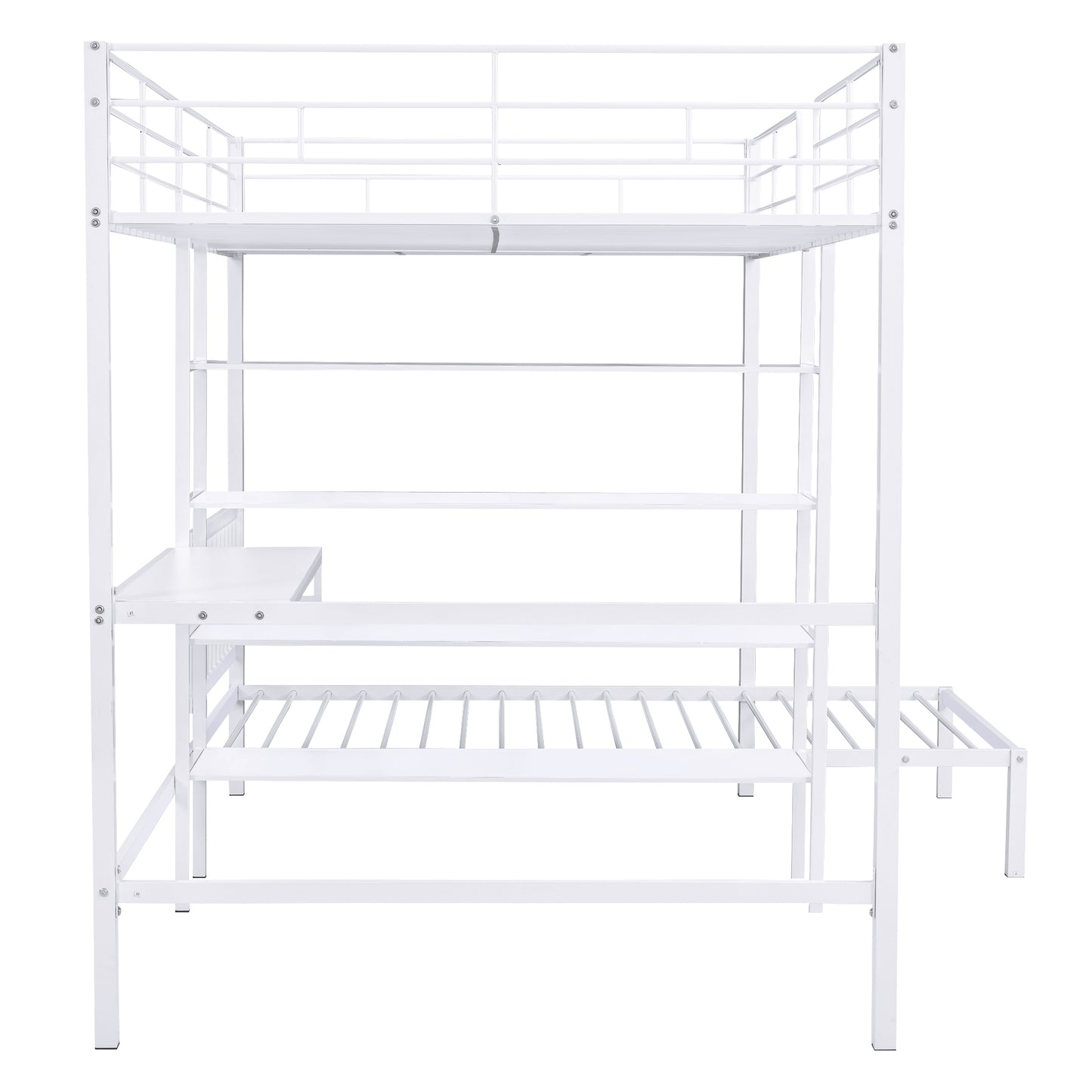 Harmony Haven Twin Loft Bed with Integrated Desk, Storage, and Staircase, Snow White