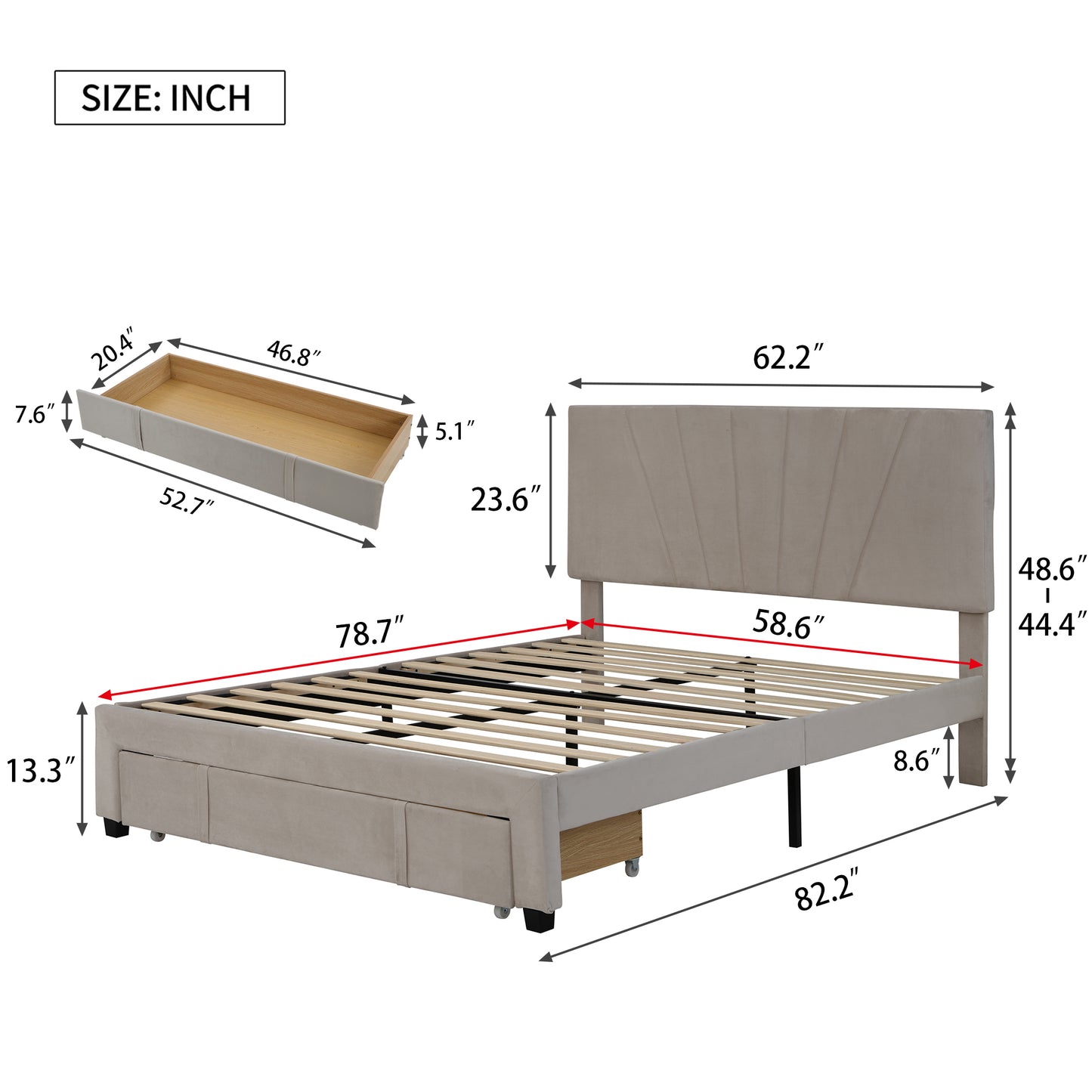 Xavier Twin Size Storage Bed Metal Platform Bed with Drawer - Beige