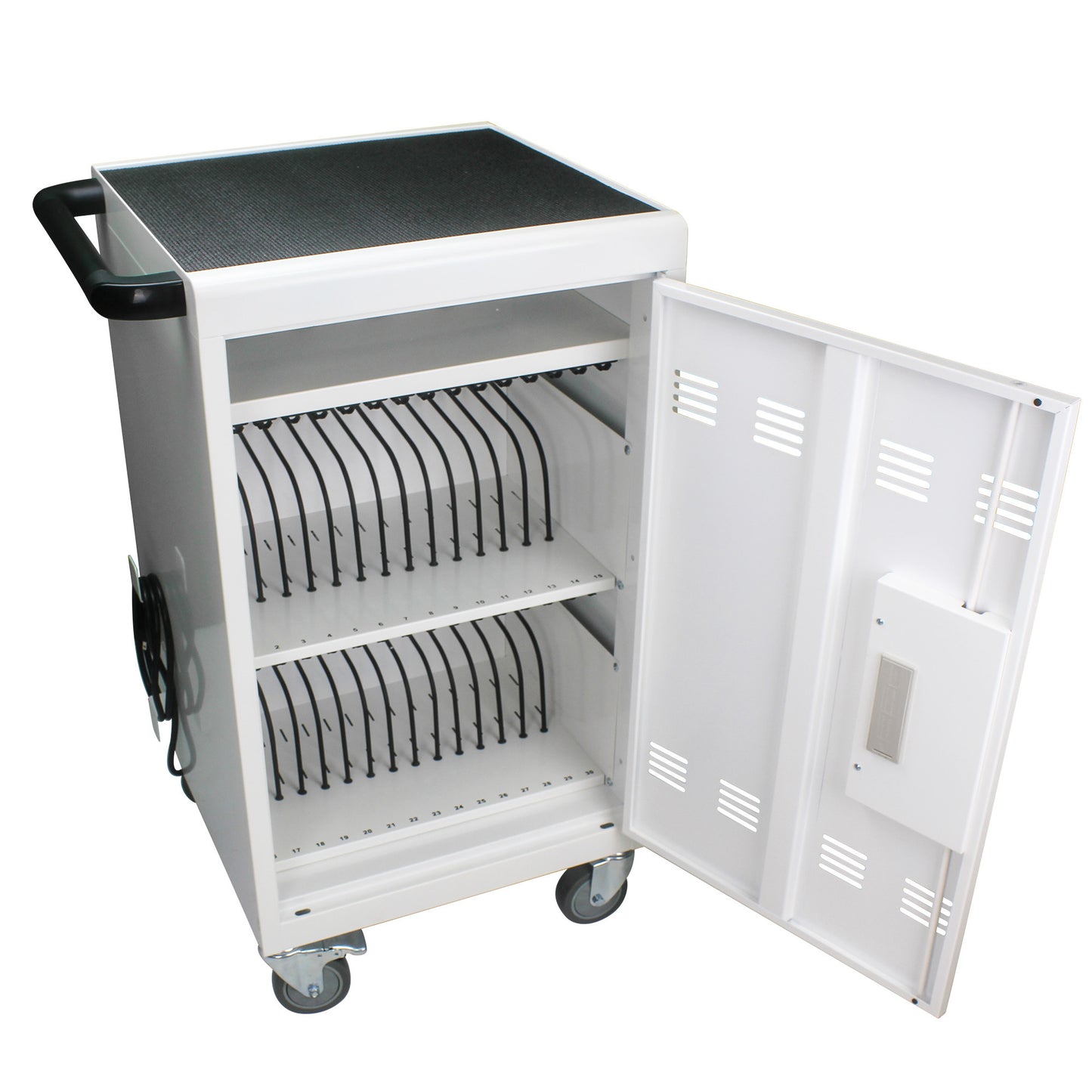 Mobile Charging Cart and Cabinet With Combination Lock - White