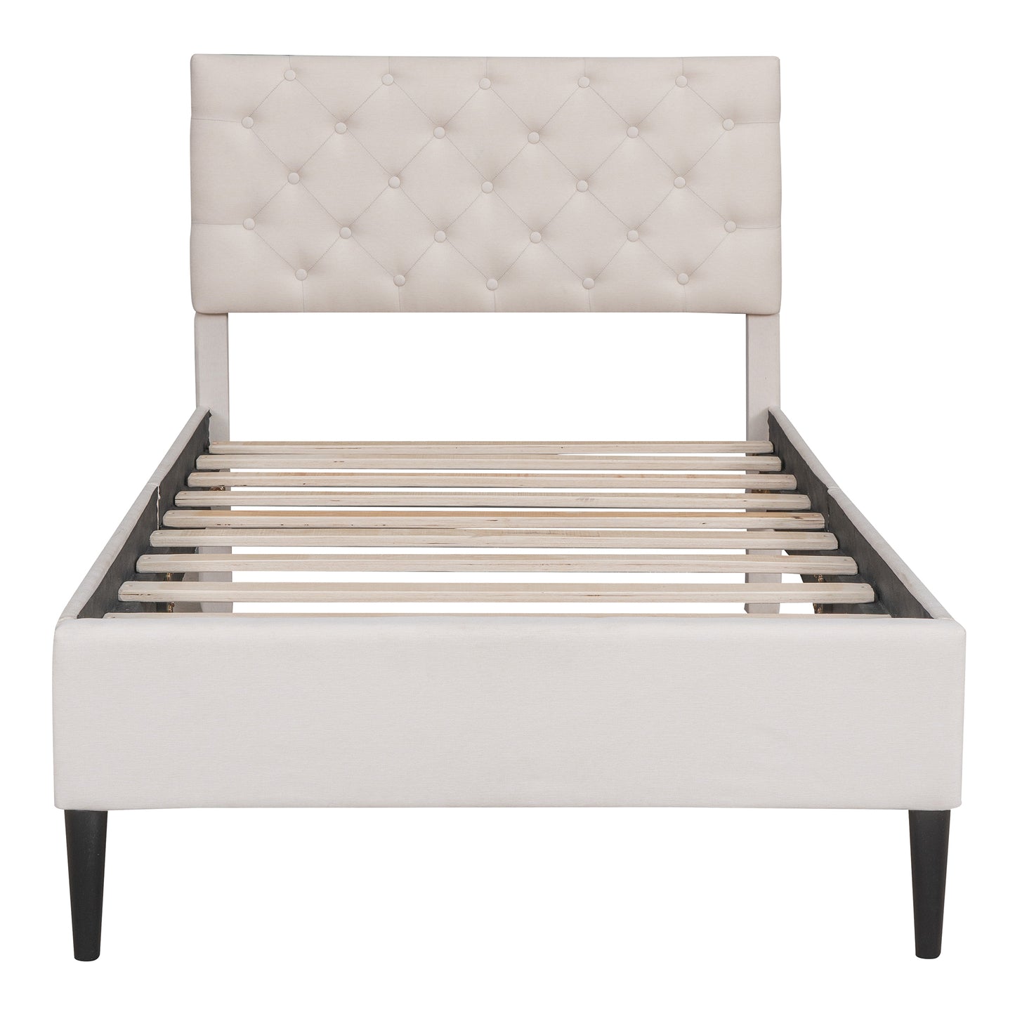 Ukin Twin Size Upholstered Linen Platform Bed - Beige