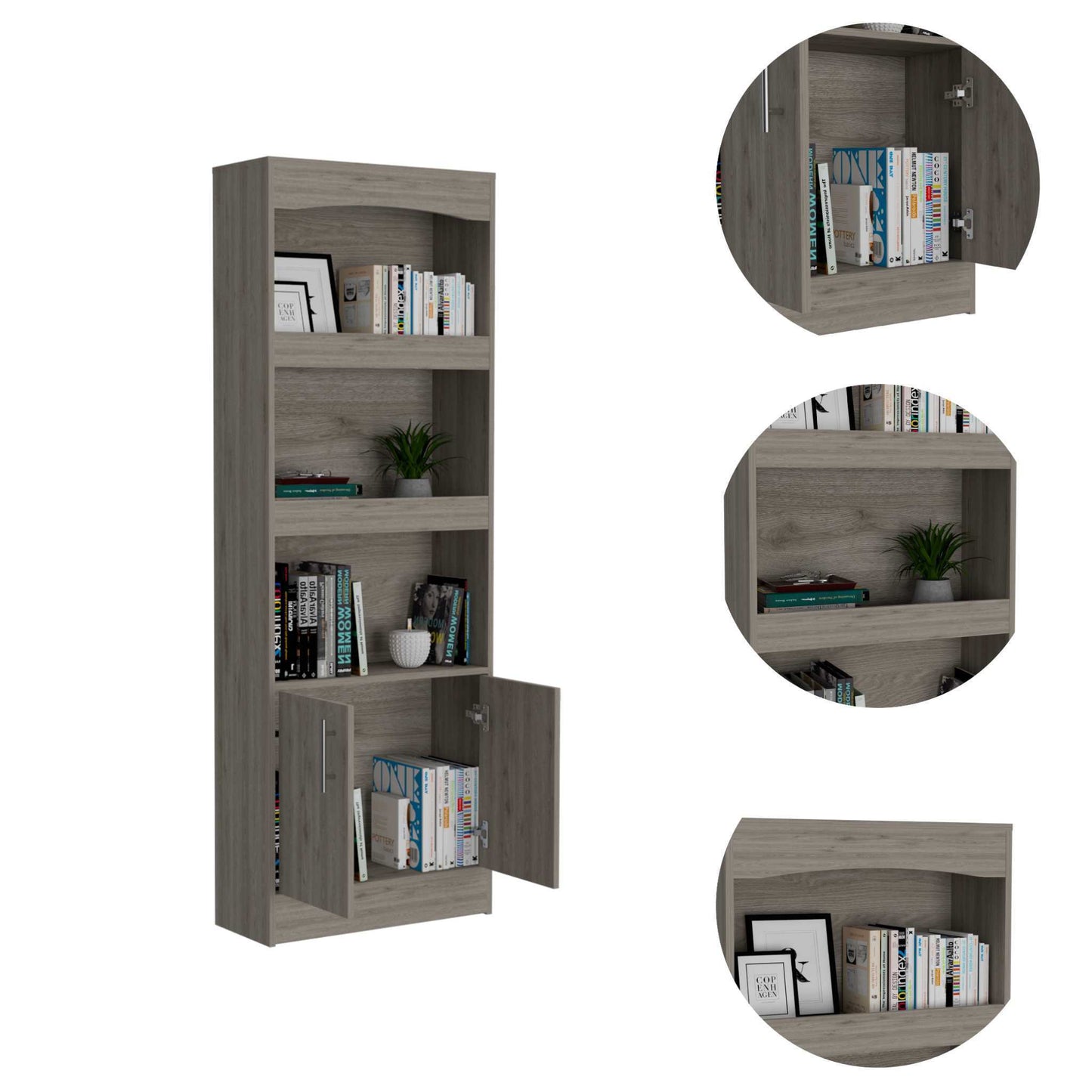 Coastal Haven 1-Drawer 3-Shelf Bookcase - Light Grey