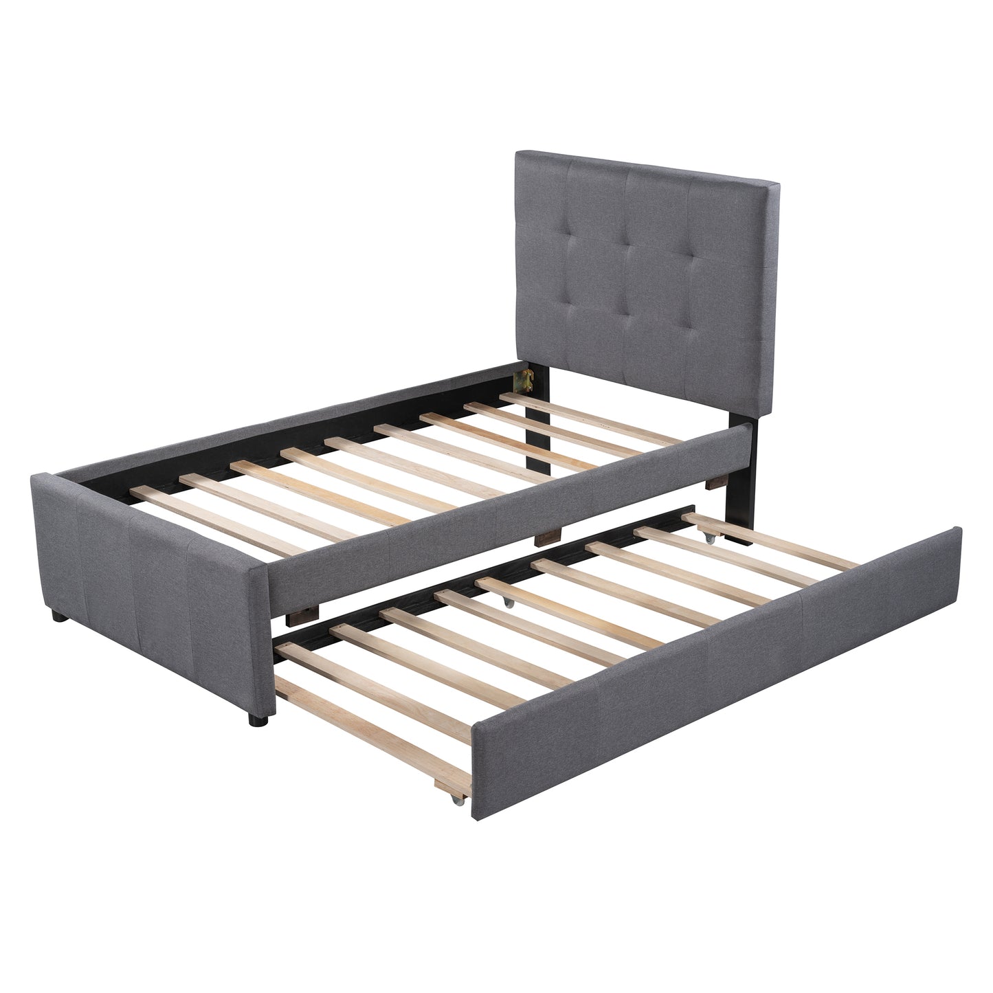 Dreamscape Twin Linen Upholstered Platform Bed with Headboard and Trundle