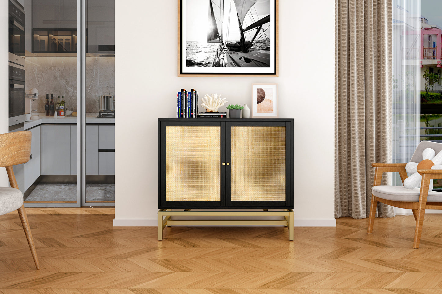 Rattan Black Frame Cabinet