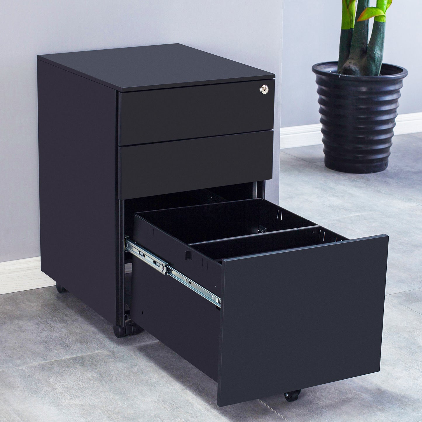 Compact 3 Drawer Mobile File Cabinet - Black
