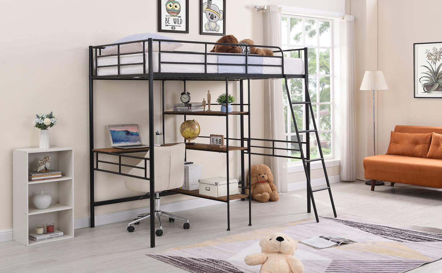 ElevateMax Twin Loft Bed with Desk and Shelves