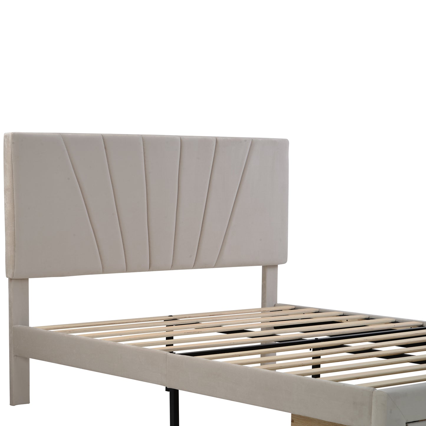 Xavier Twin Size Storage Bed Metal Platform Bed with Drawer - Beige