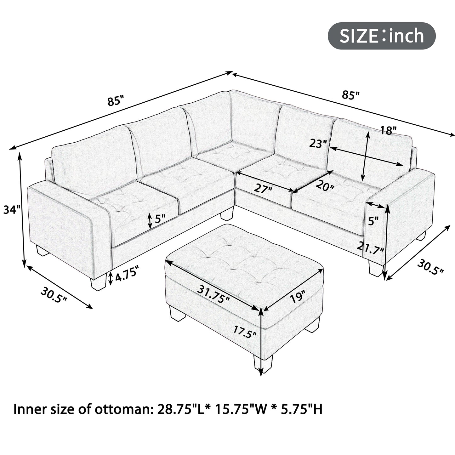 OrisLux Sectional Lounge: Ultimate Space-Saving Sofa with Ottoman & Cup Holders