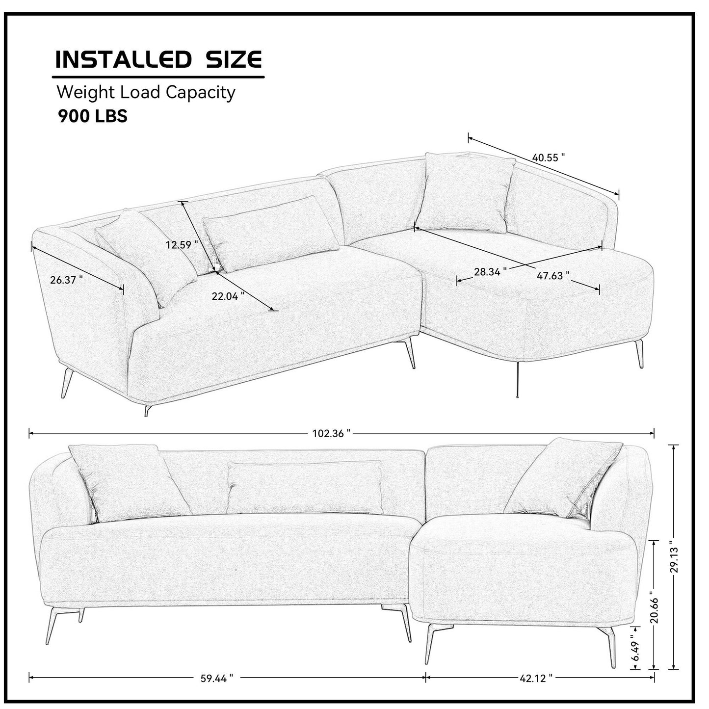 Elegant Comfort L-Shape Lounge Sofa - Dark Gray