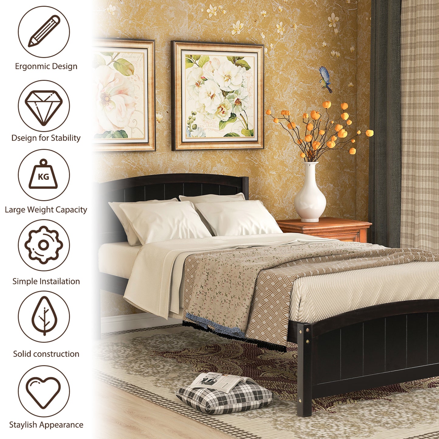 ElegantDream Wood Platform Bed