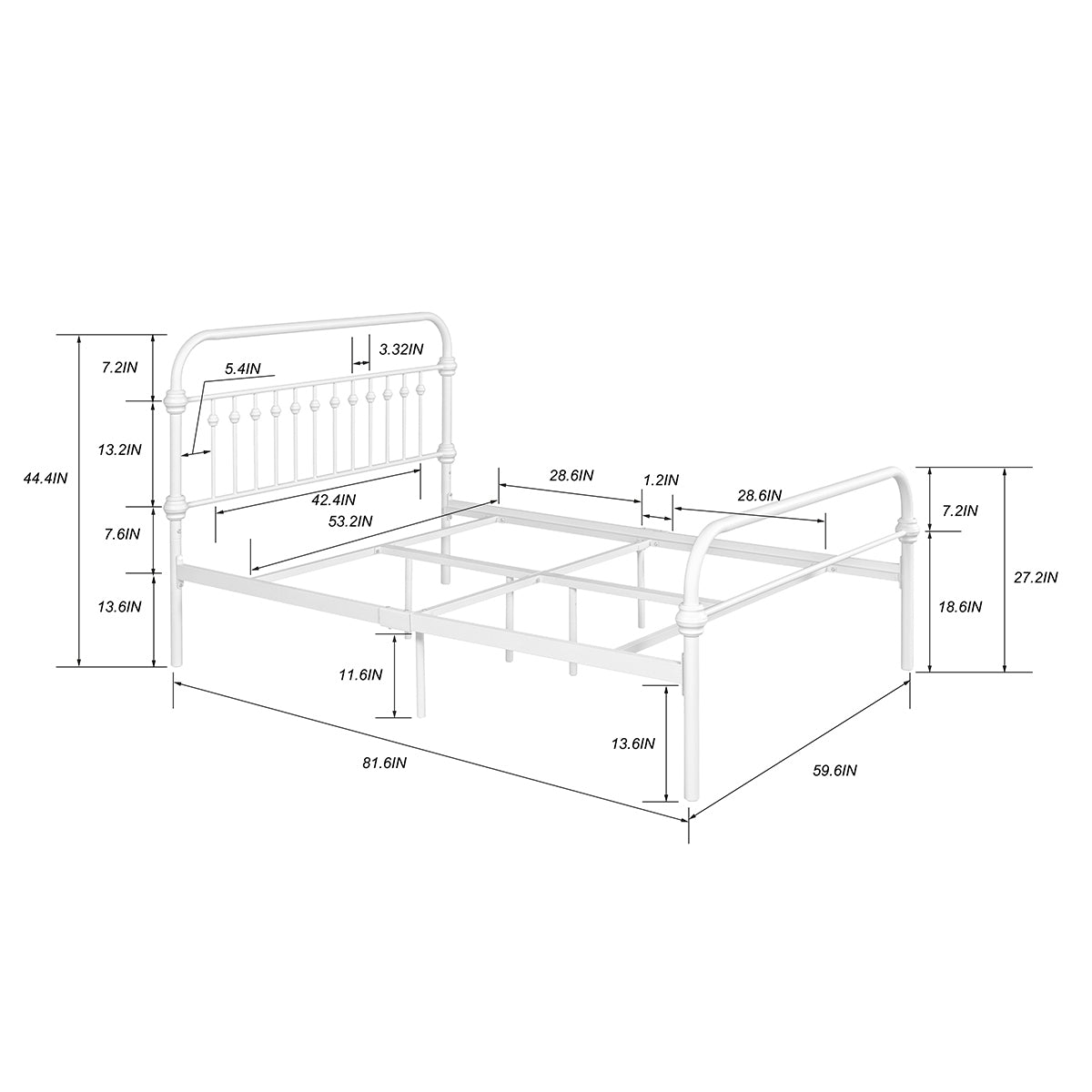 ElegantDream Full Size Metal Bed Frame -White
