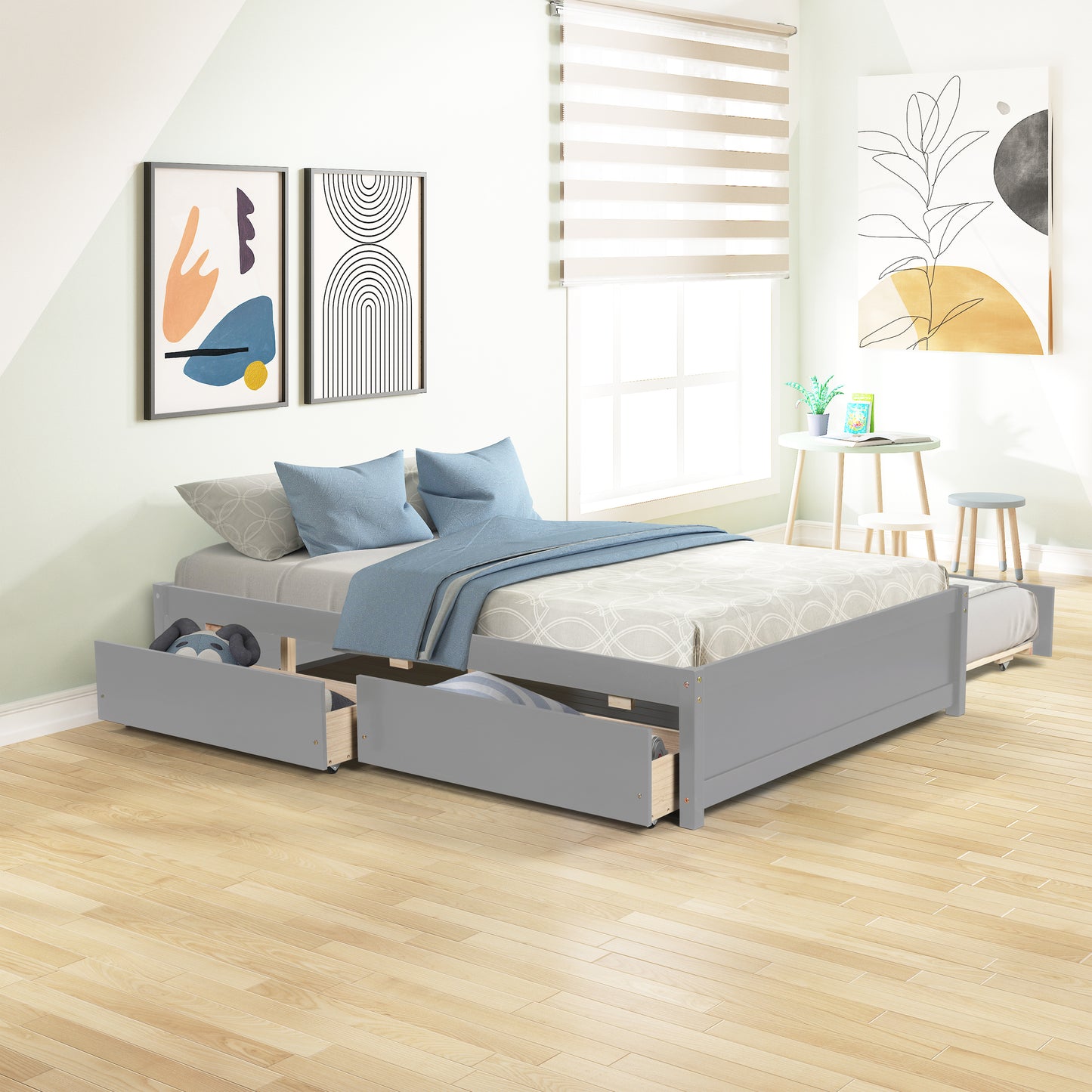 Trundle Max Twin Bed with Storage Drawers - Gray