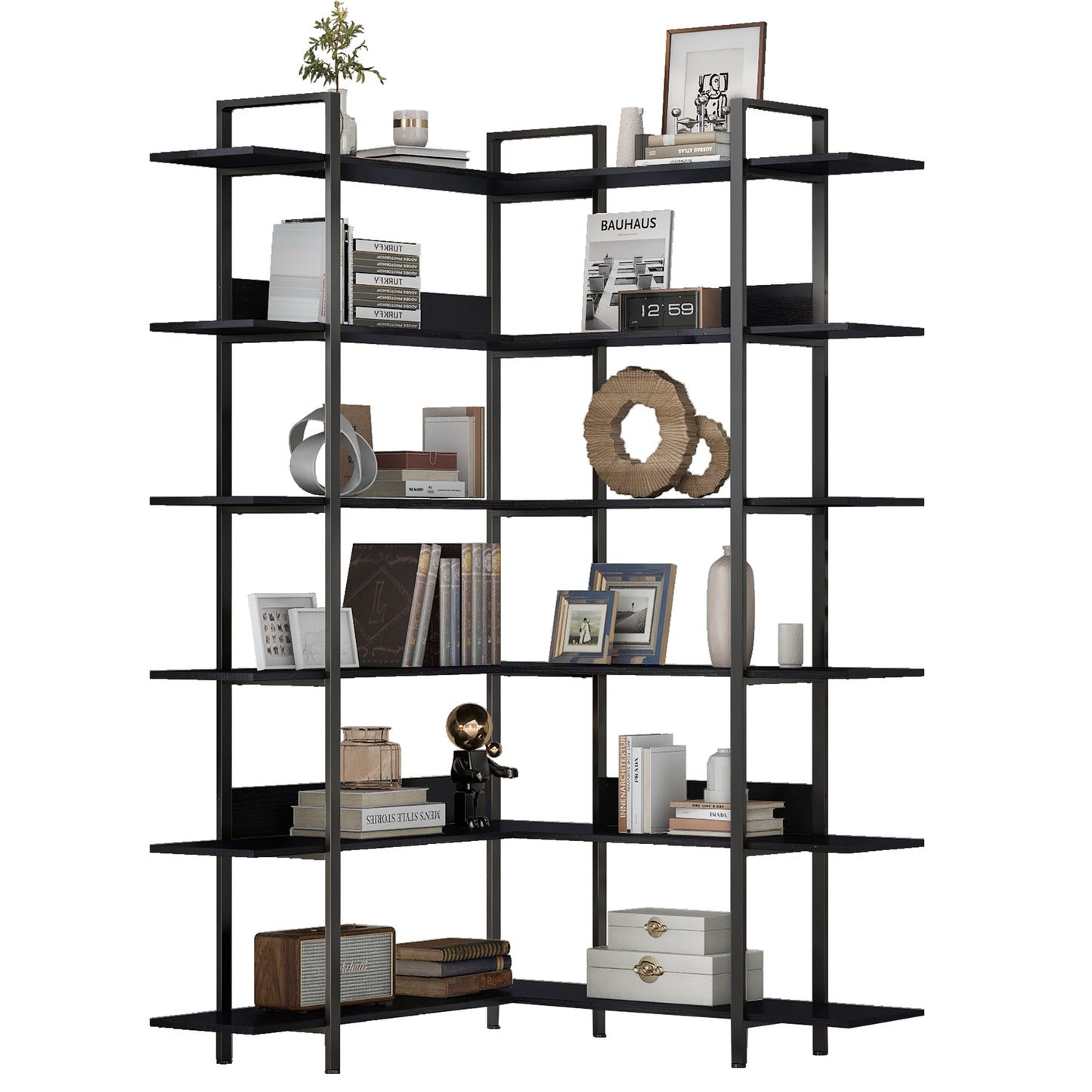 Stainless Steel Frame Corner 6-tier Shelves - Black
