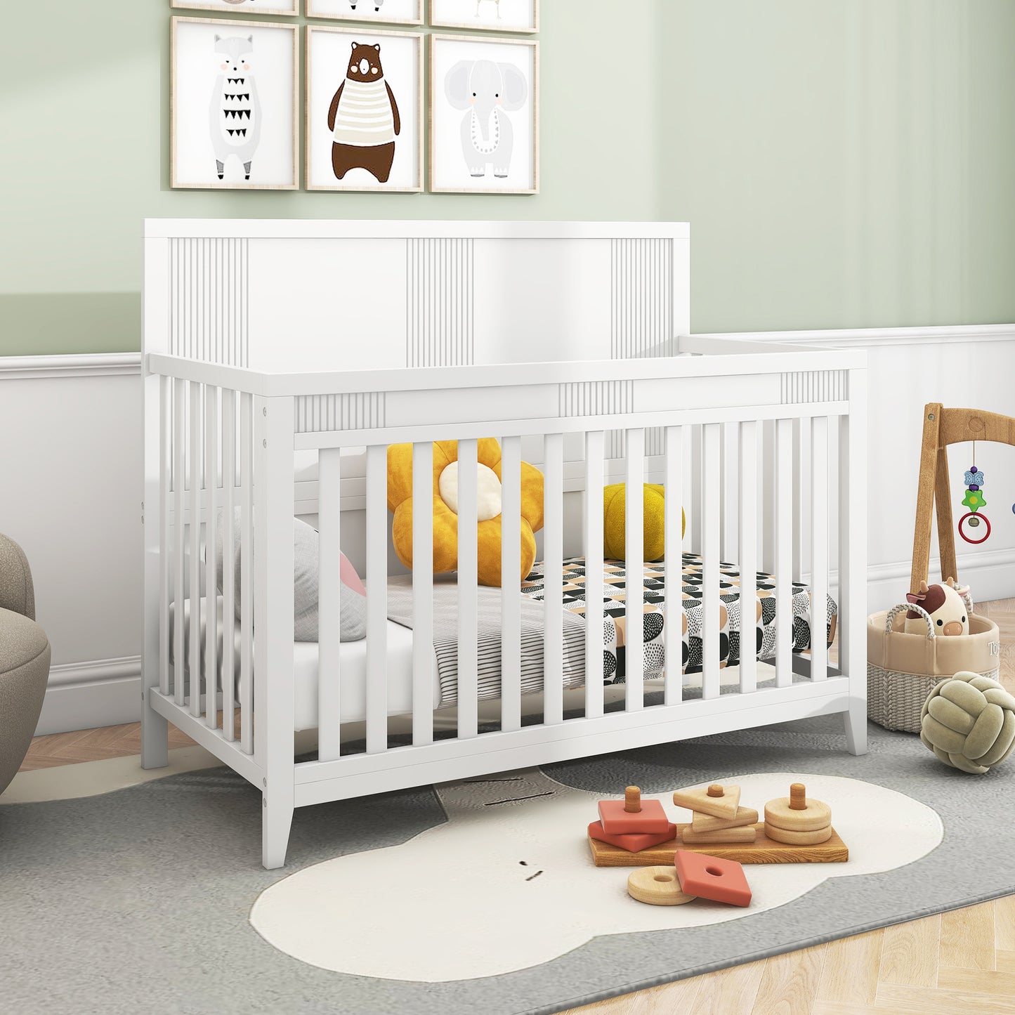 Clean Line Baby Crib Pine Solid Wood Non-Toxic - White