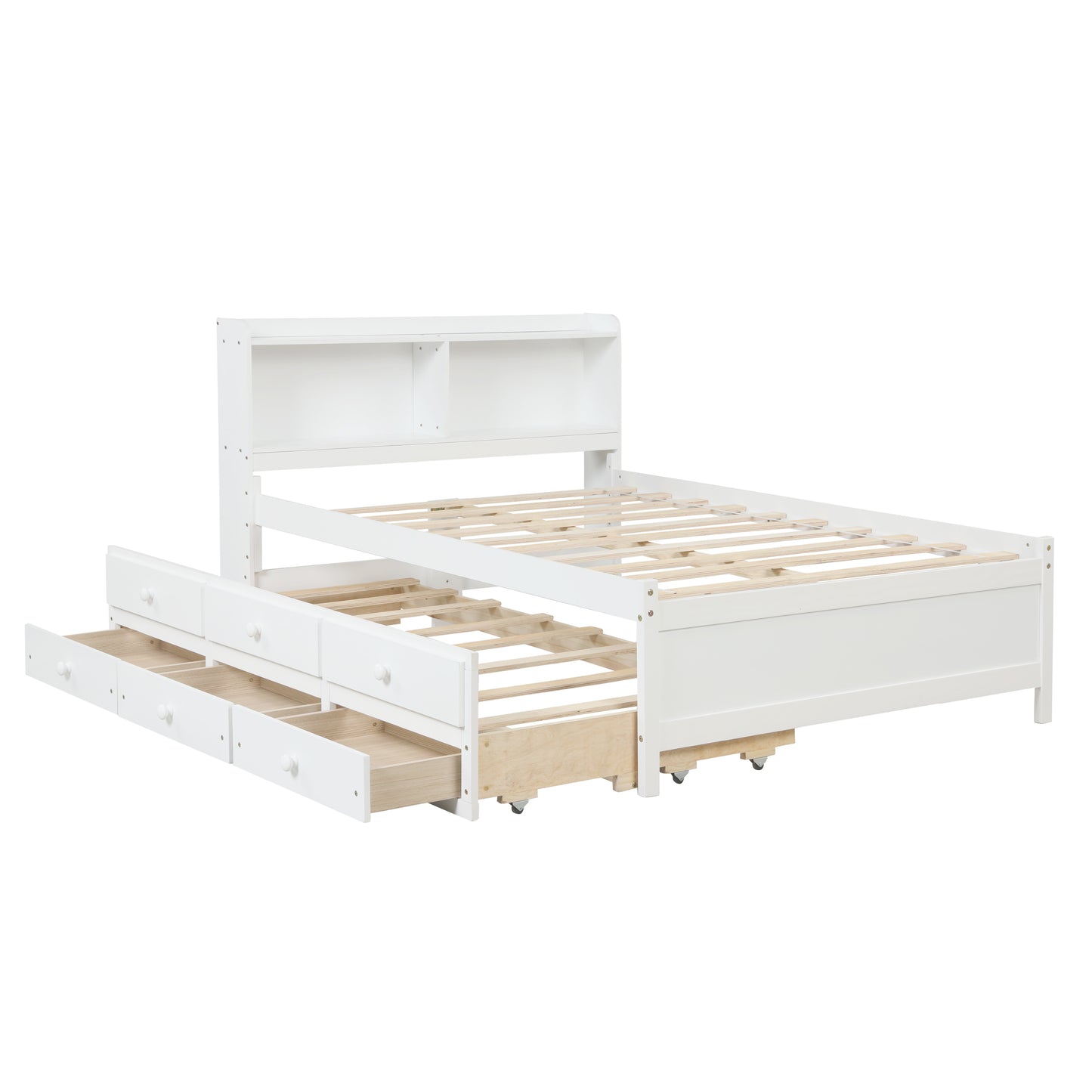 White Haven Full Bed with Bookcase, Twin Trundle, and Drawers