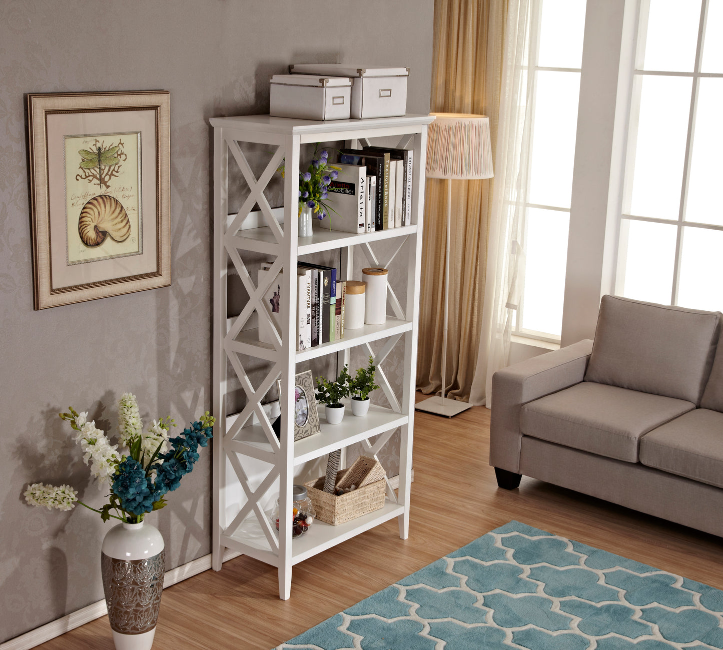 Bookshelf with Sturdy Solid Frame - White
