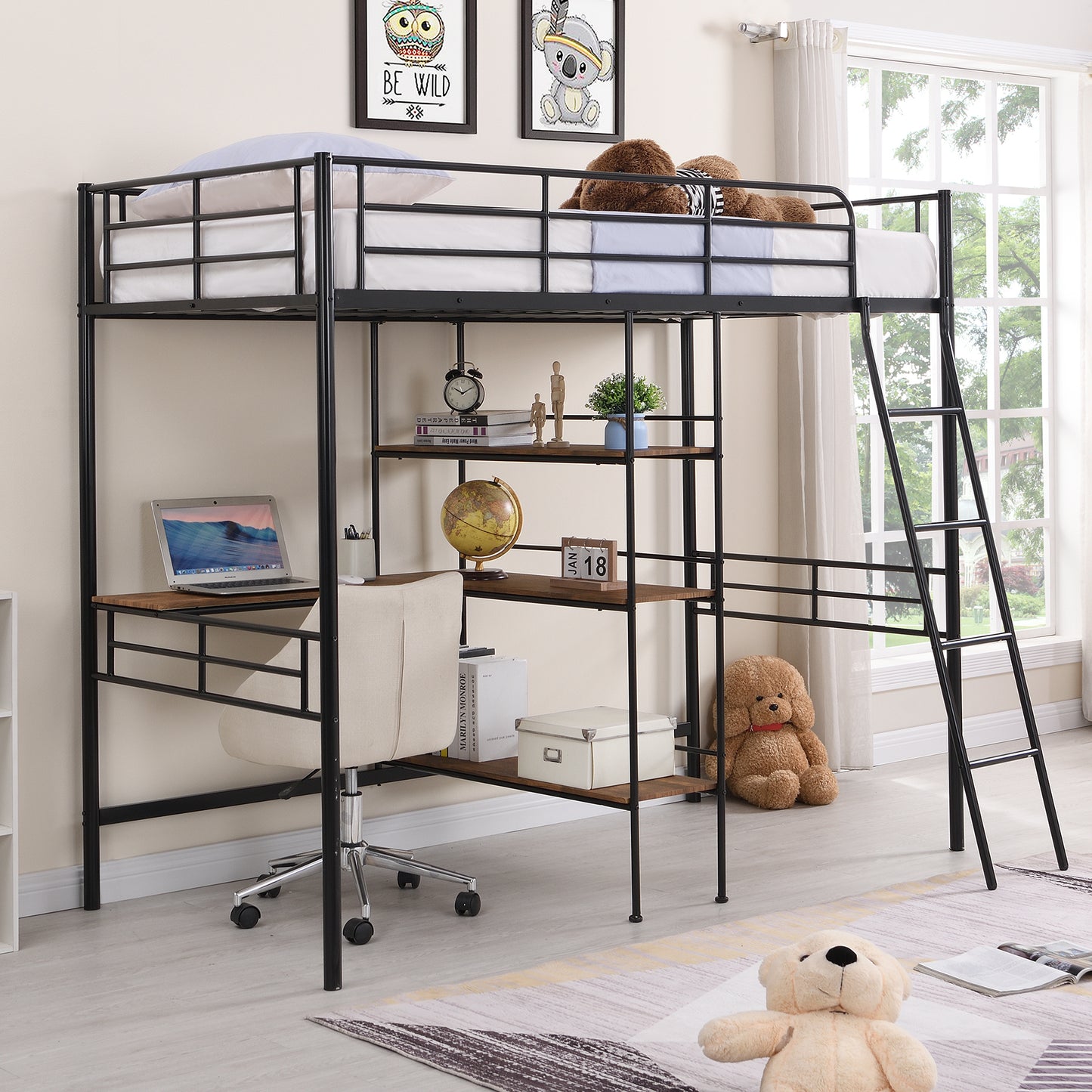 ElevateMax Twin Loft Bed with Desk and Shelves
