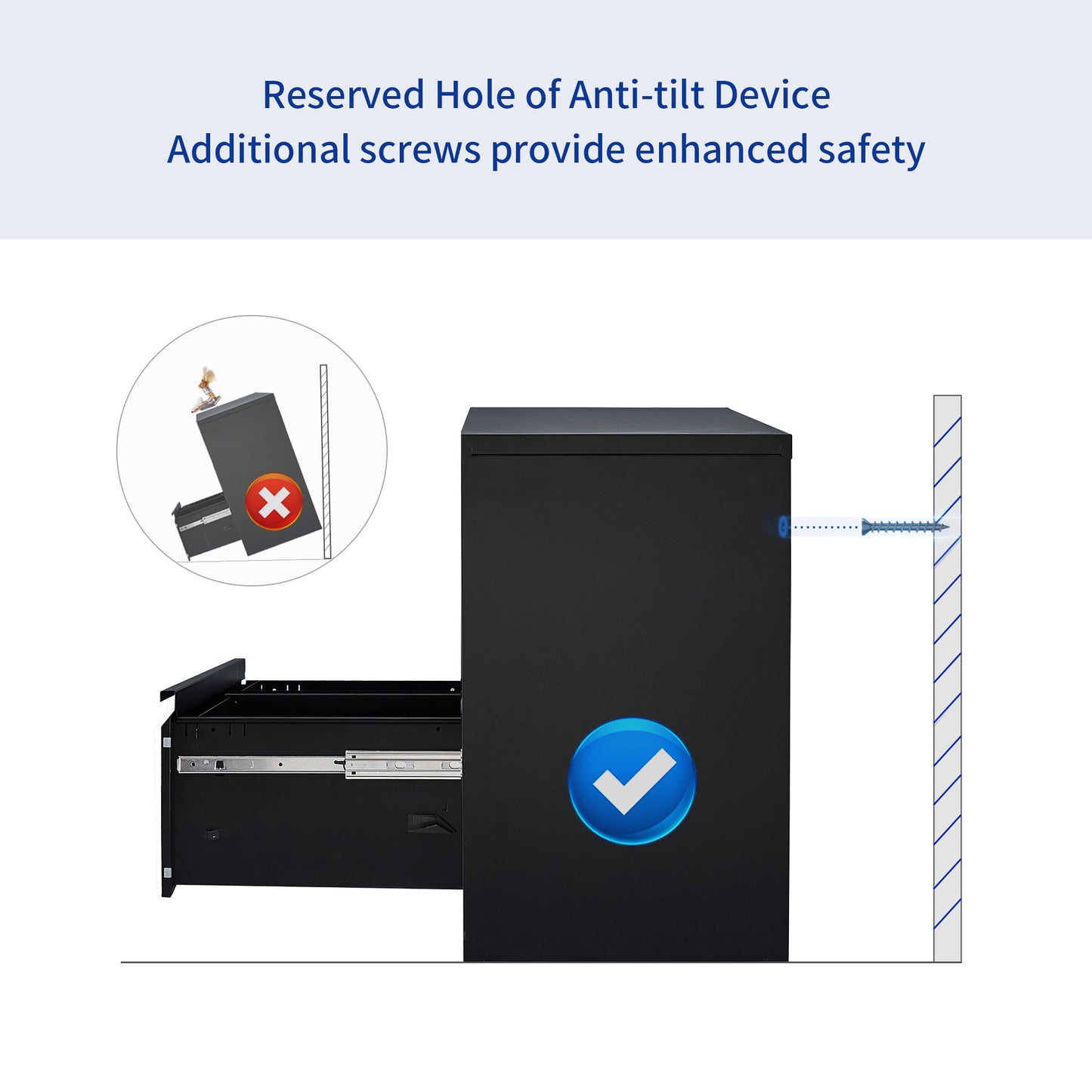 Metal Steel 2 Drawer Lateral Filing Cabinet - Black