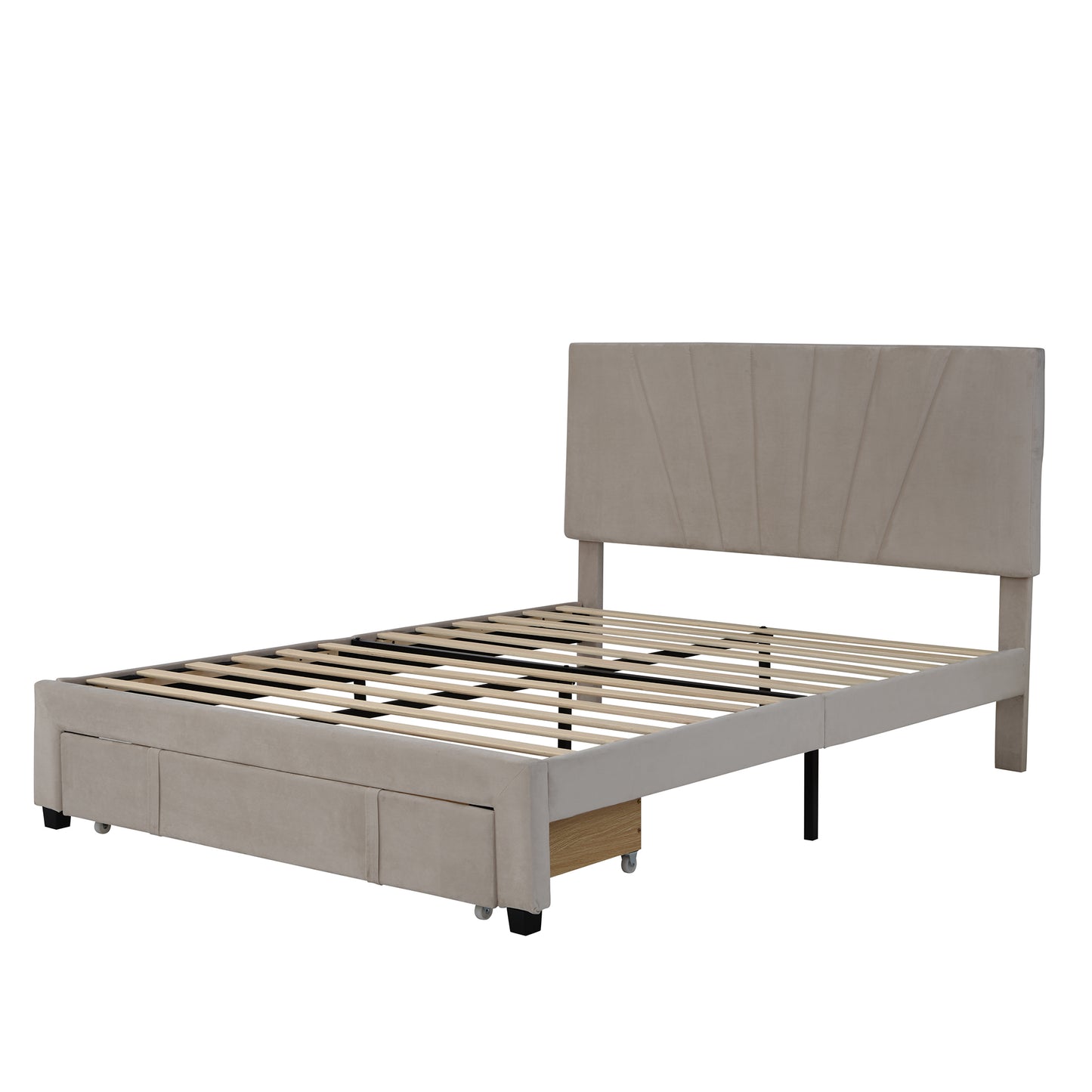 Xavier Twin Size Storage Bed Metal Platform Bed with Drawer - Beige