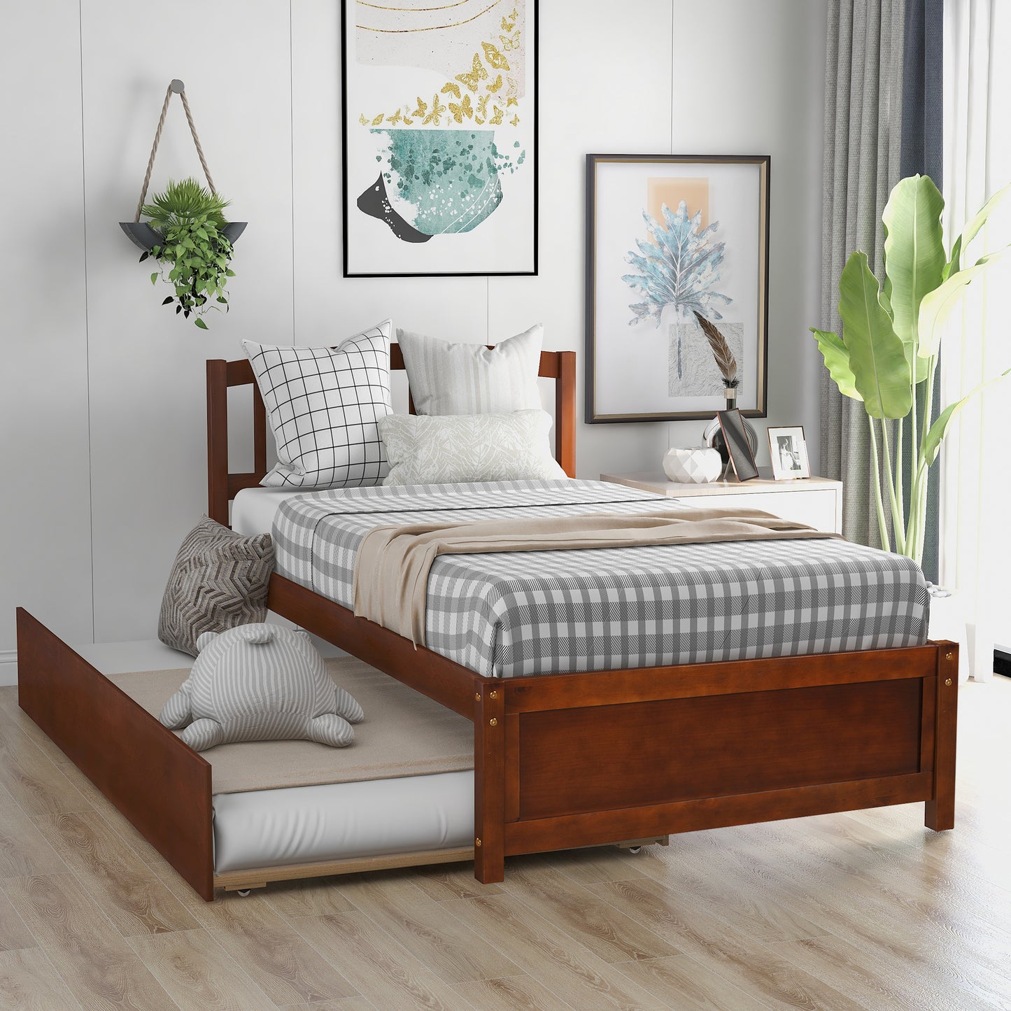 Walnut Dream Twin Platform Bed with Trundle
