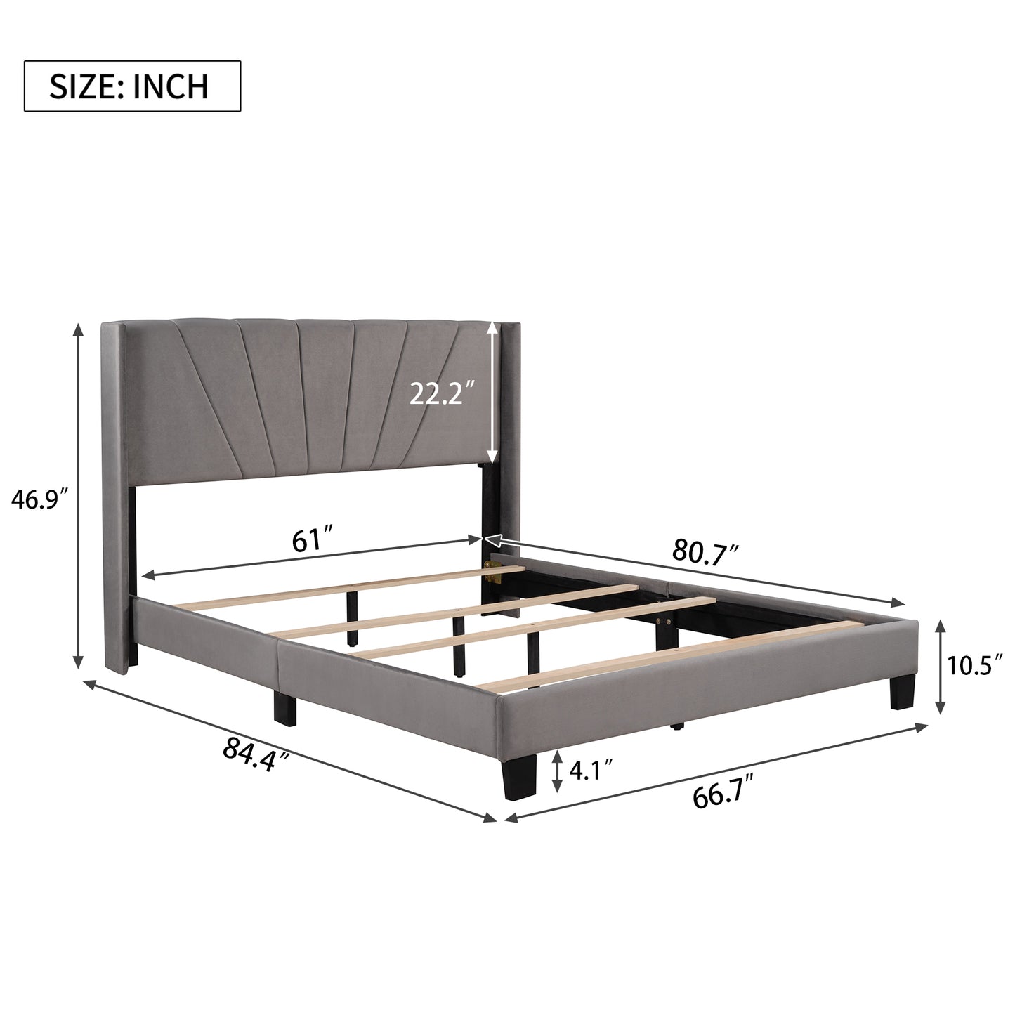 Royal Comfort Queen Size Velvet Upholstered Platform Bed - Gray