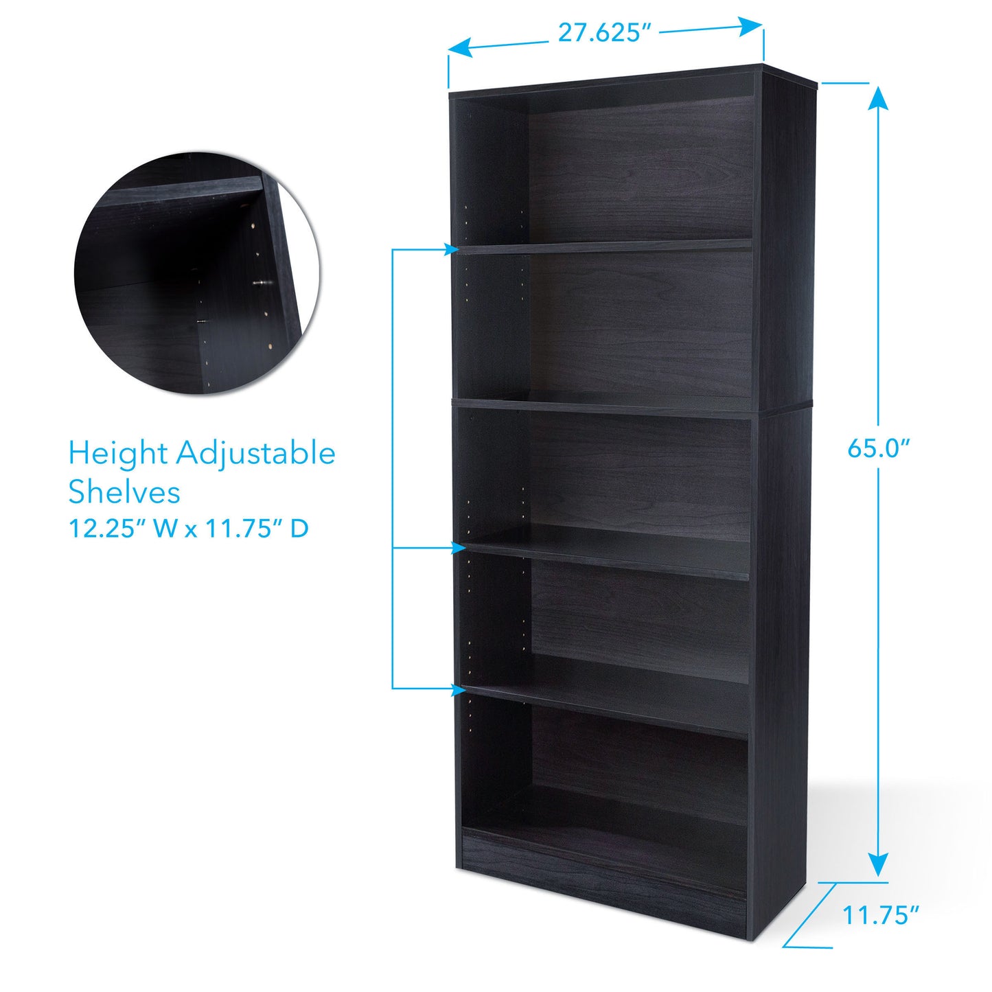 Oskar 5 Shelf Bookcase - Espresso