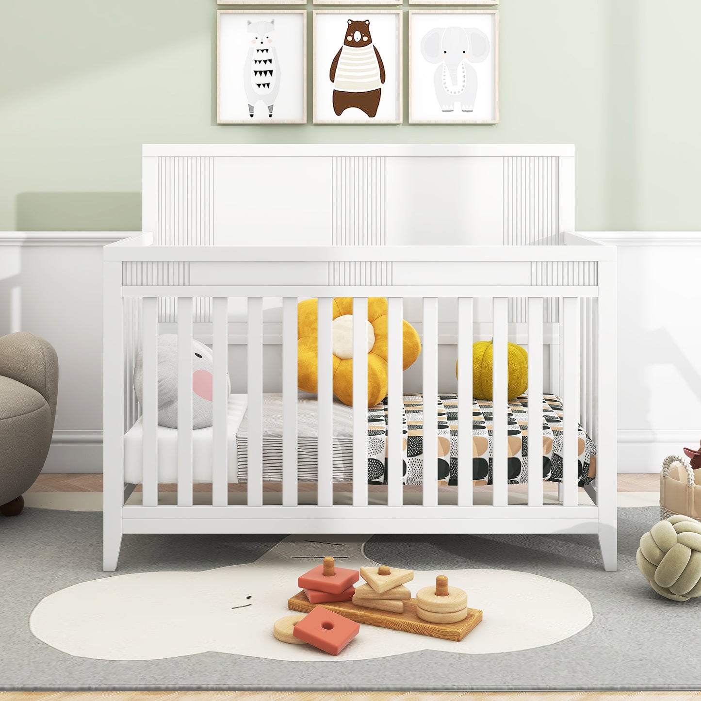 Clean Line Baby Crib Pine Solid Wood Non-Toxic - White