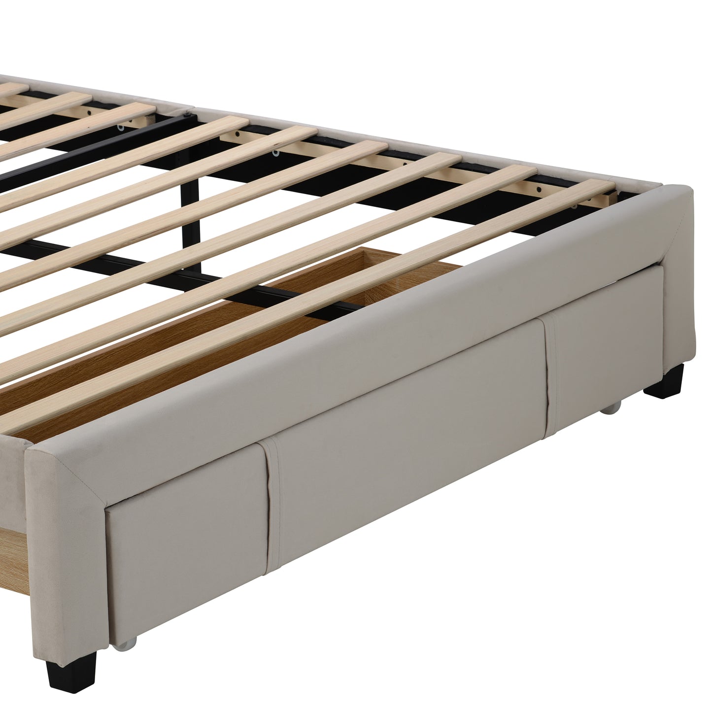 Xavier Twin Size Storage Bed Metal Platform Bed with Drawer - Beige
