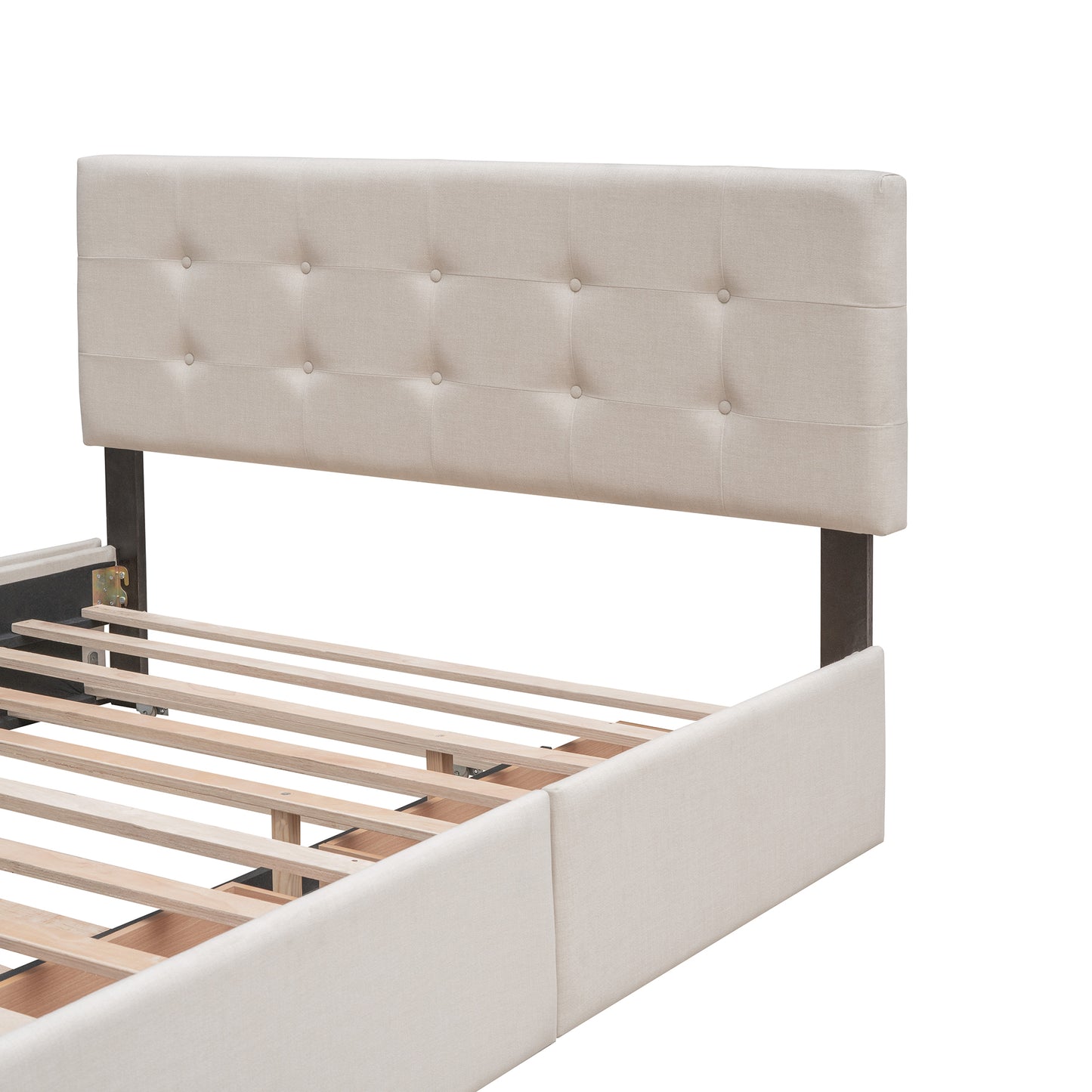 Draco Queen Size Platform Bed with 2 Drawers - Beige