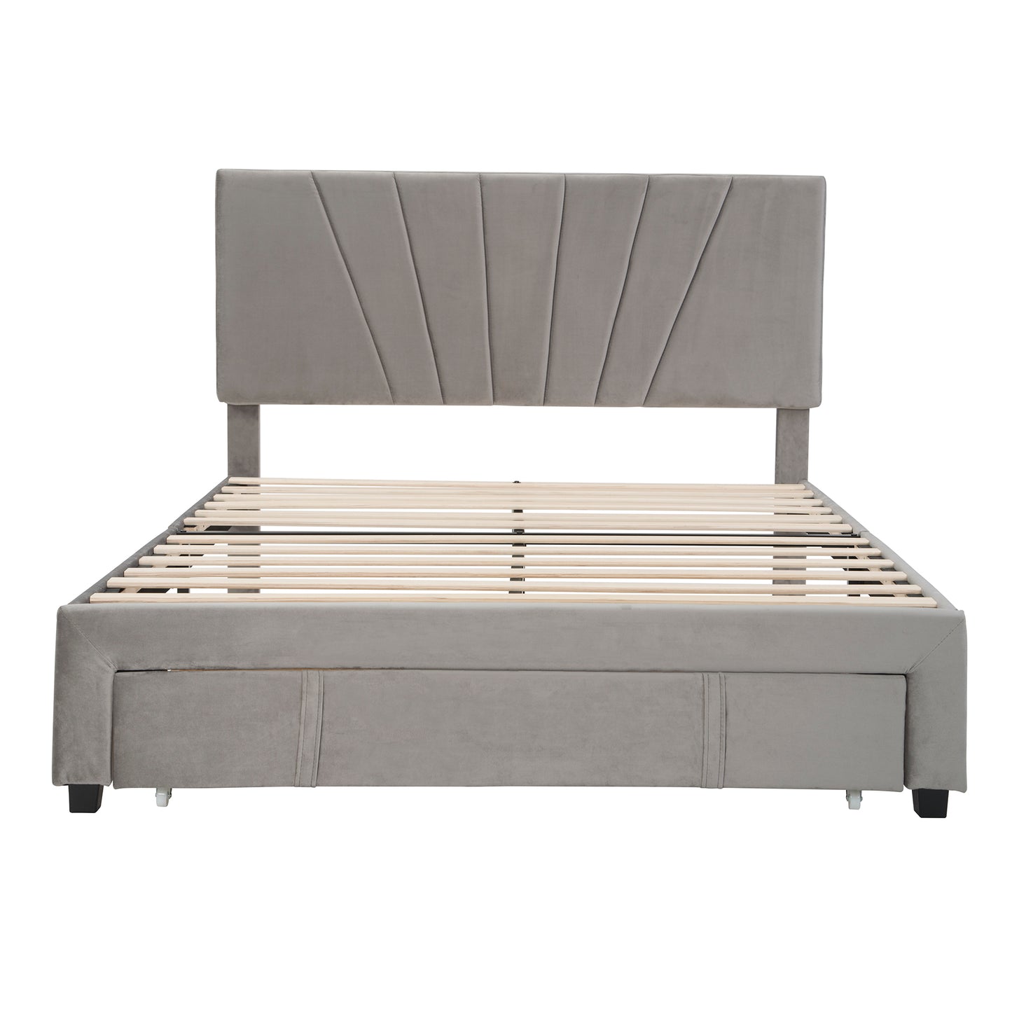 Xavier Queen Size Storage Bed Metal Platform Bed with Drawer - Gray