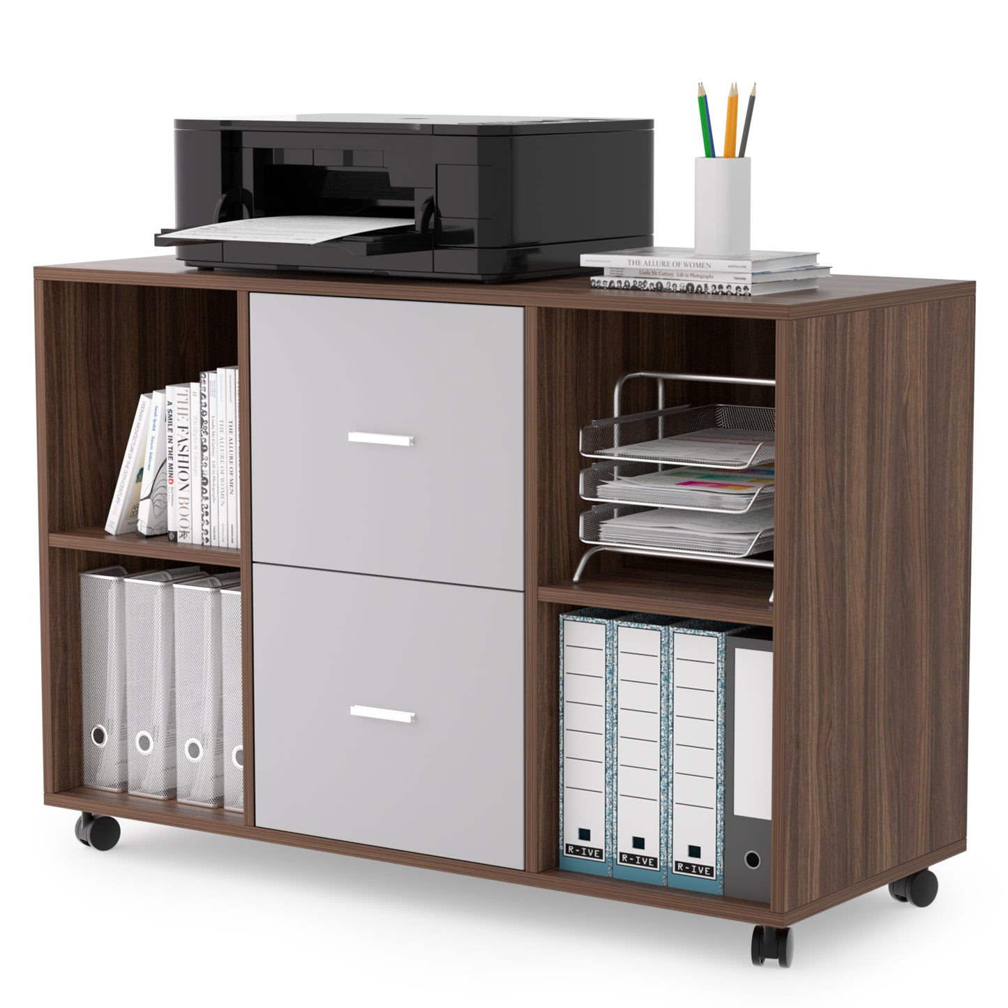 Walnut-Gray Home Office Organizer
