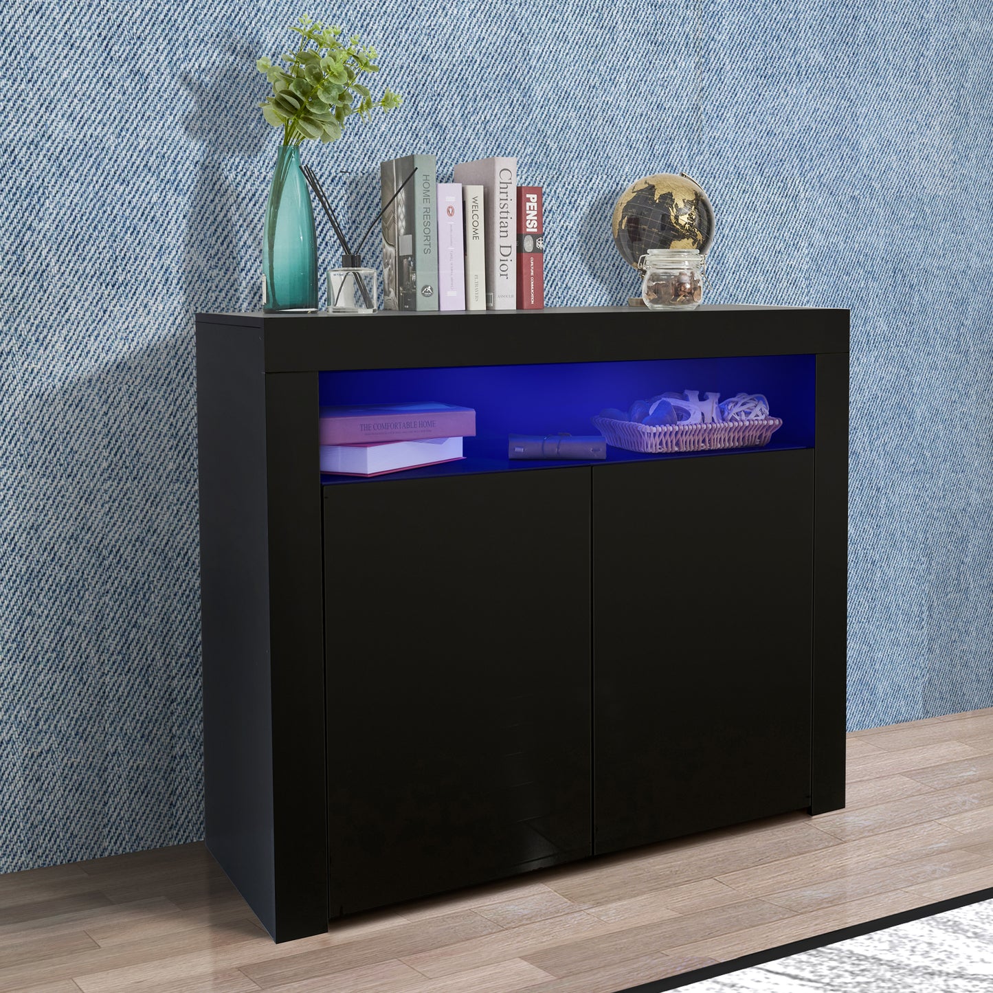 Glossy Glow Sideboard: Modern Storage Cabinet with LED Light