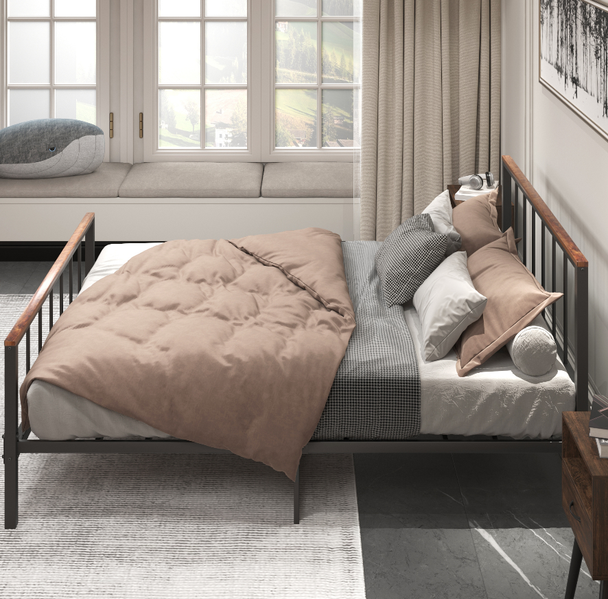 Marsh Queen Size Metal Platform Bed - Black