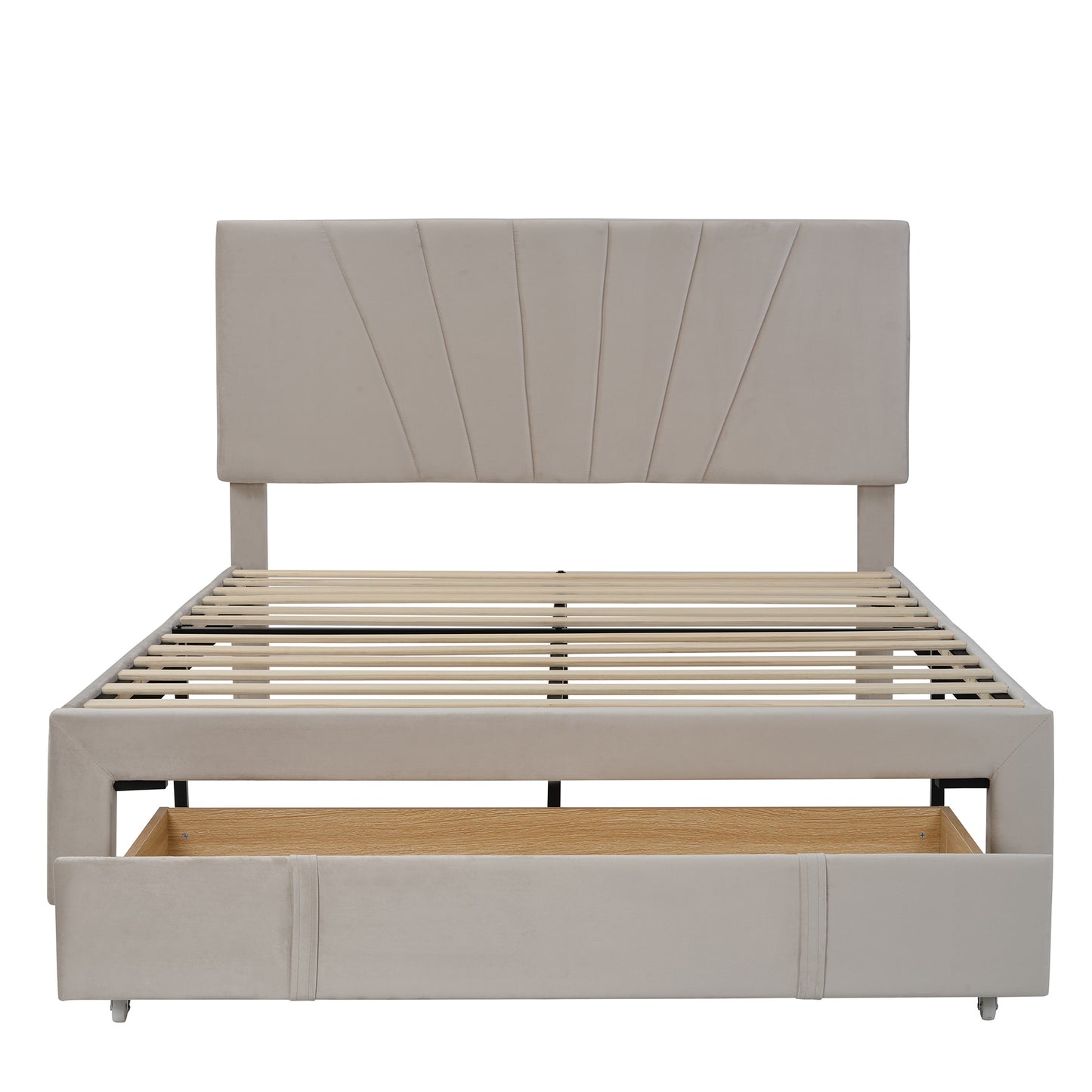 Xavier Twin Size Storage Bed Metal Platform Bed with Drawer - Beige