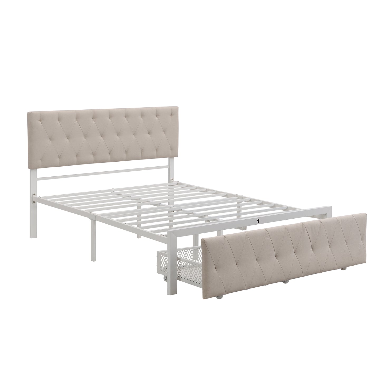 Apex Full Size Storage Bed Metal Platform Bed with Drawer - Beige
