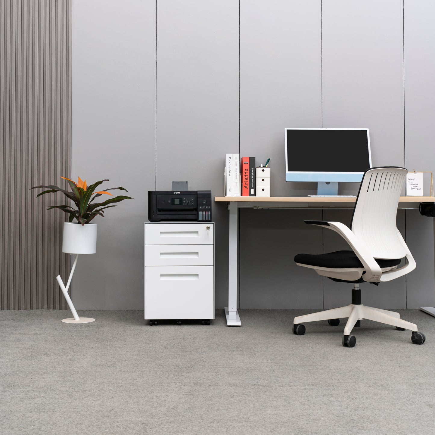 Compact 3 Drawer Mobile File Cabinet - White+Grey