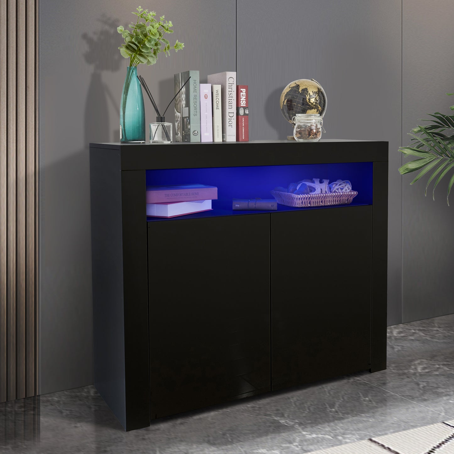 Glossy Glow Sideboard: Modern Storage Cabinet with LED Light