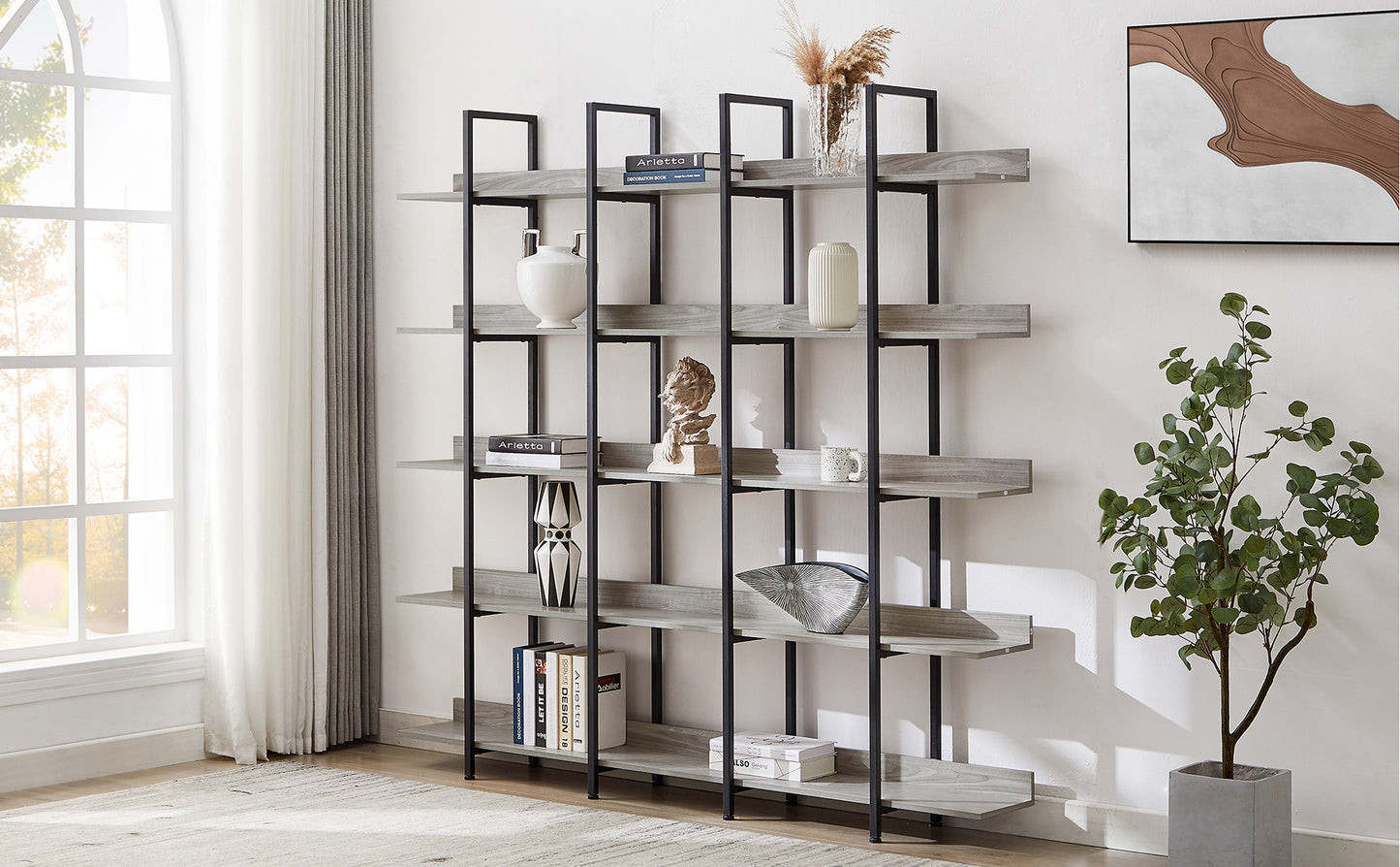 Vintage Metal Frame Bookshelf - Grey
