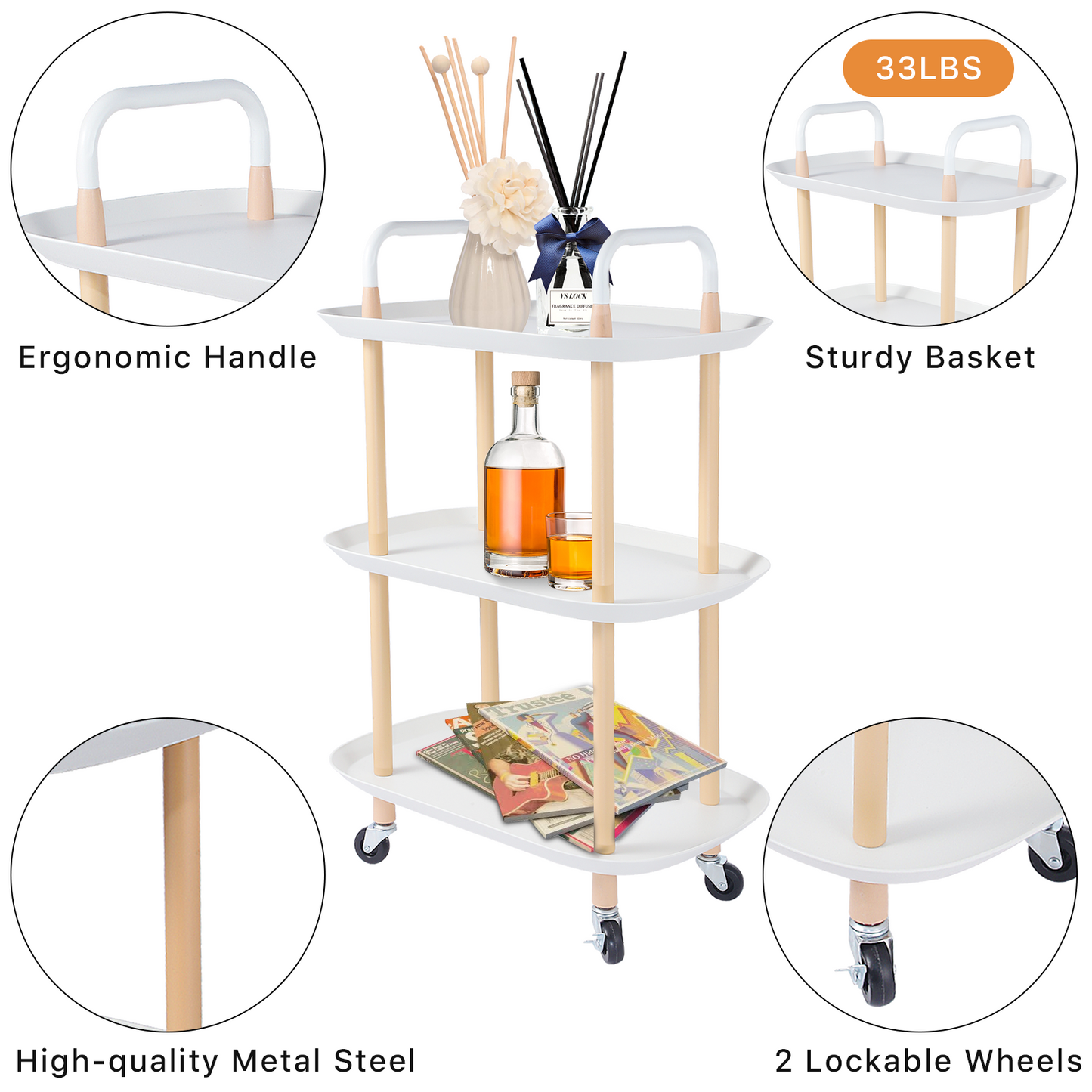 3-Tier Rolling Storage Utility Cart