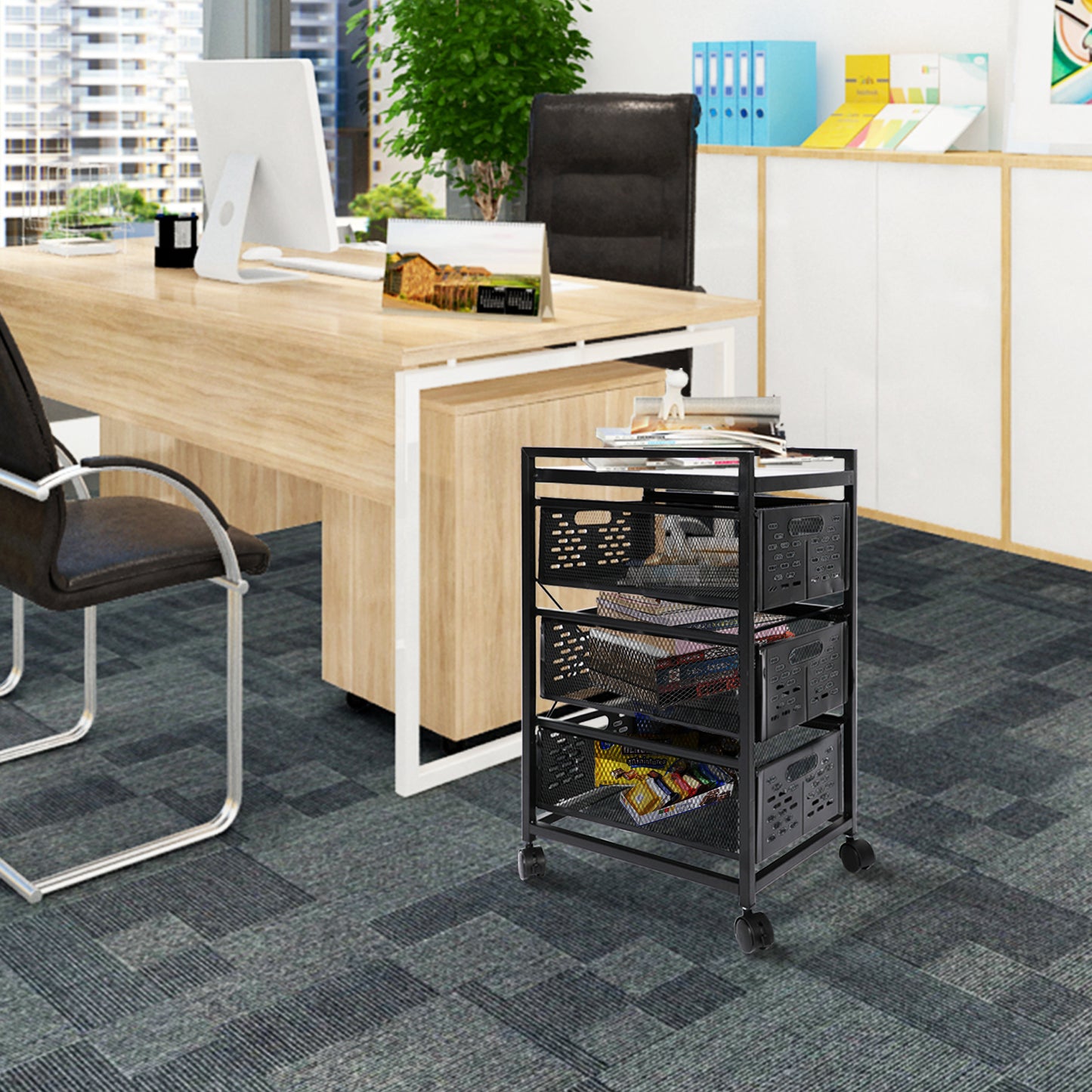 Mesh Steel Office File Cabinet - Black