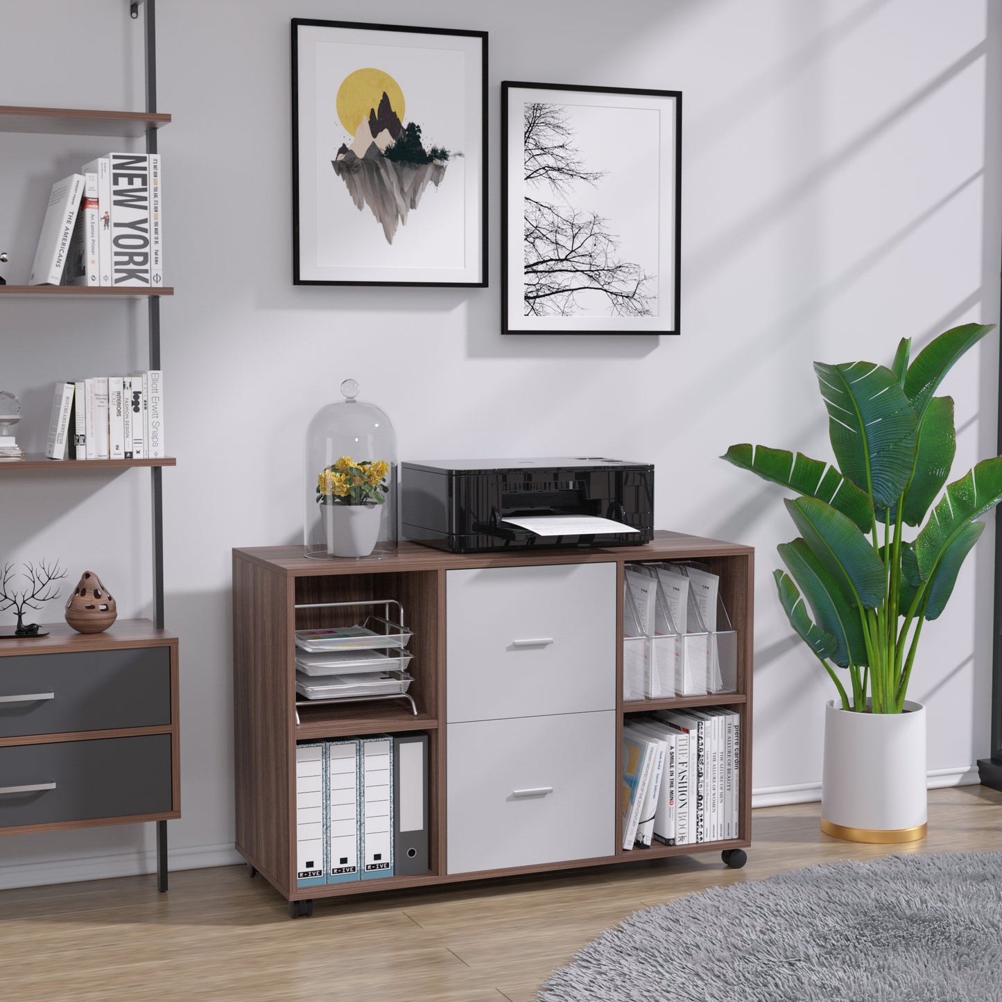 Walnut-Gray Home Office Organizer
