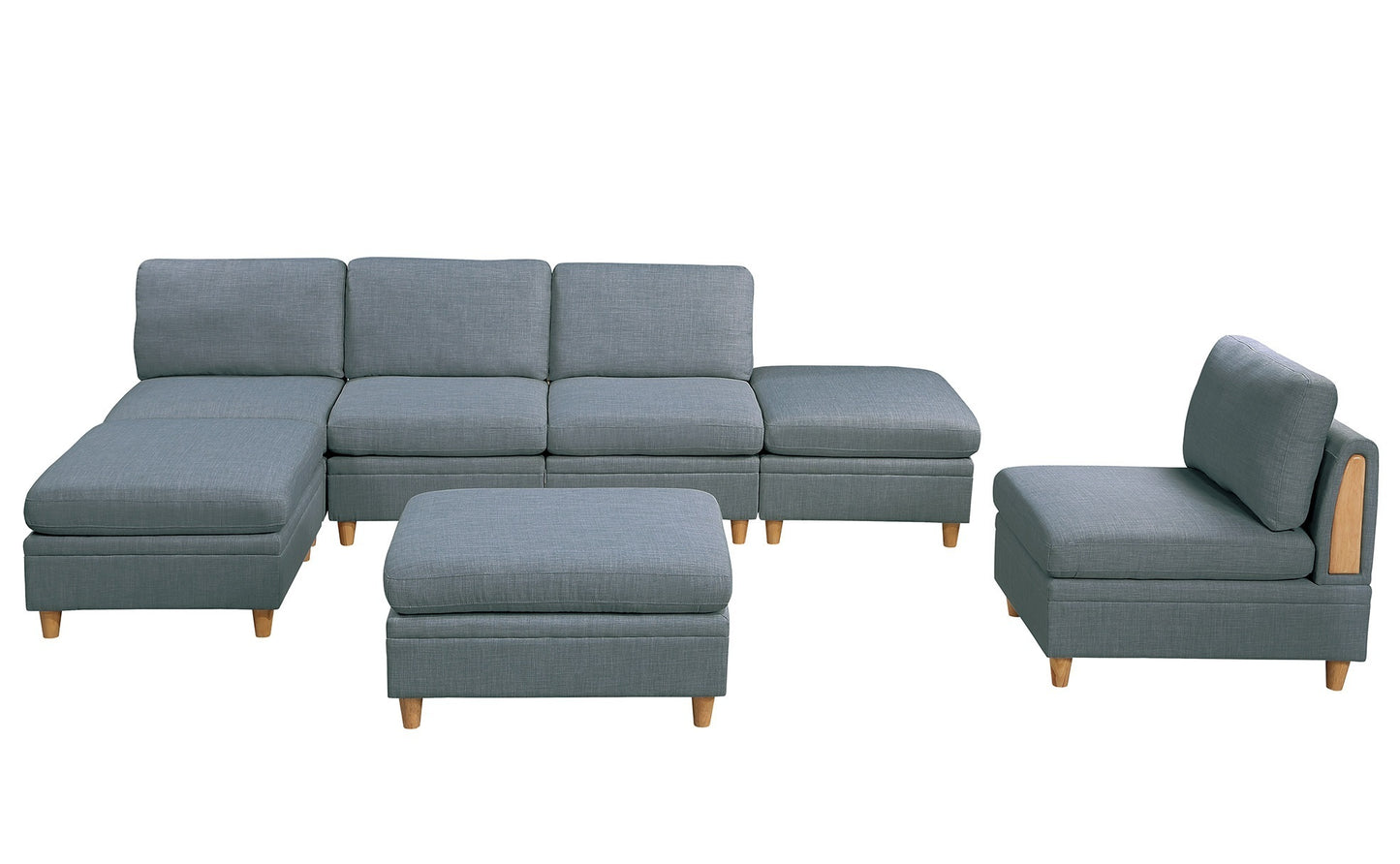Wooden Legs Ottoman - Grey