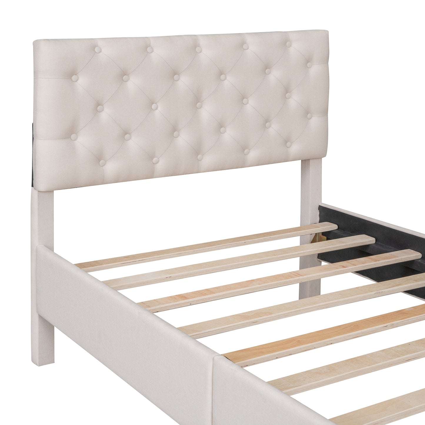 Ukin Twin Size Upholstered Linen Platform Bed - Beige