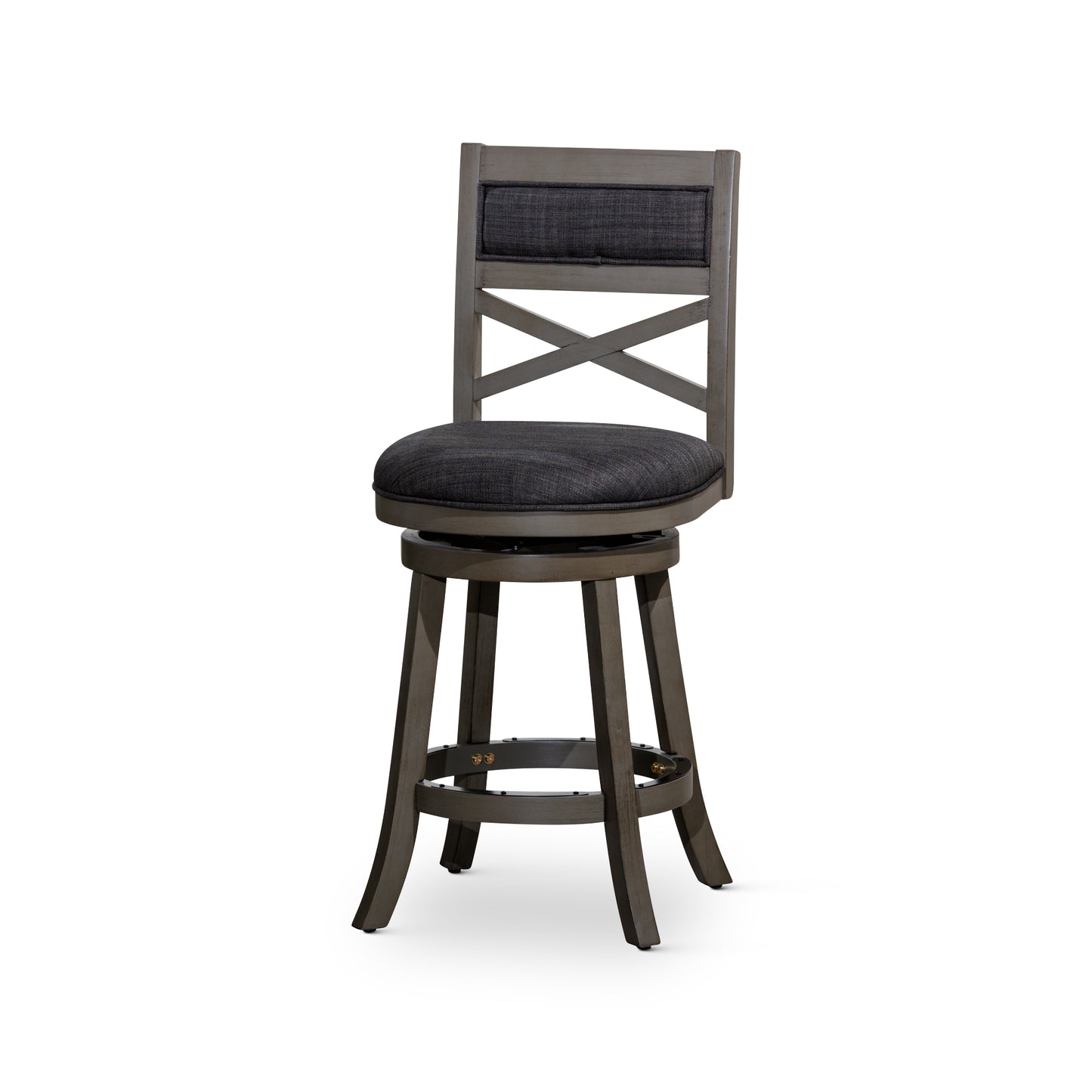 X-Back Swivel Stool, Weathered Gray Finish Grey, Charcoal Fabric Seat