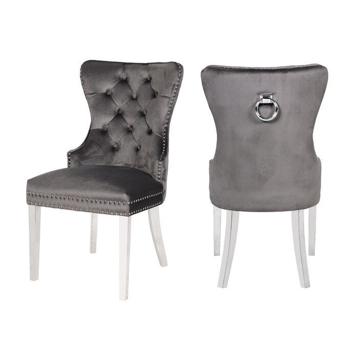 Erica Dining Velvet Chair with Golden Leg (Set of 2) - Dark Gray