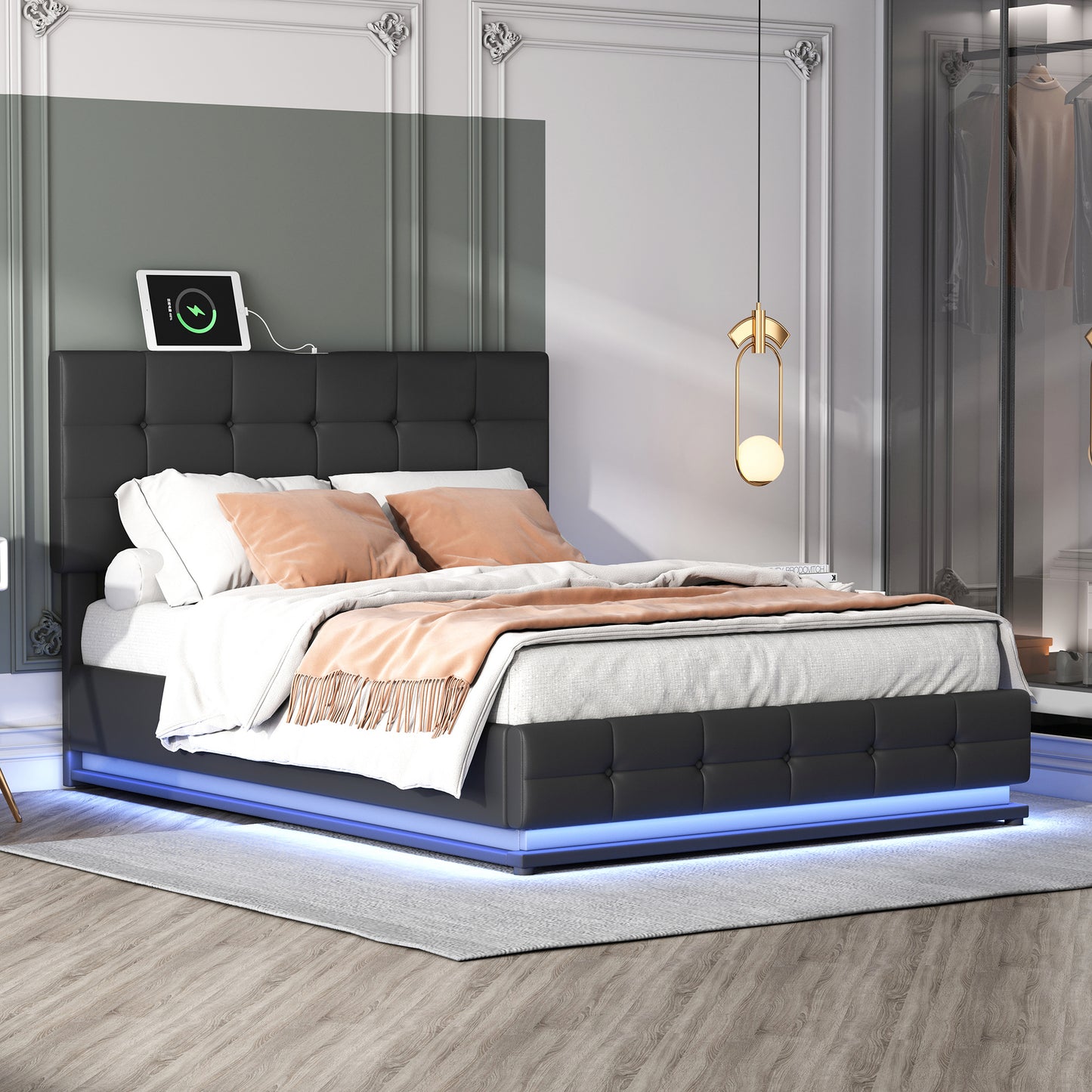 Luxury Dream Queen Bed with Smart Storage and LED Illumination - Black