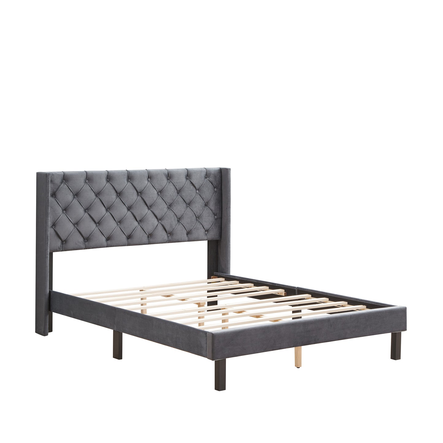 EleganceRest Velvet Winged Queen Bed